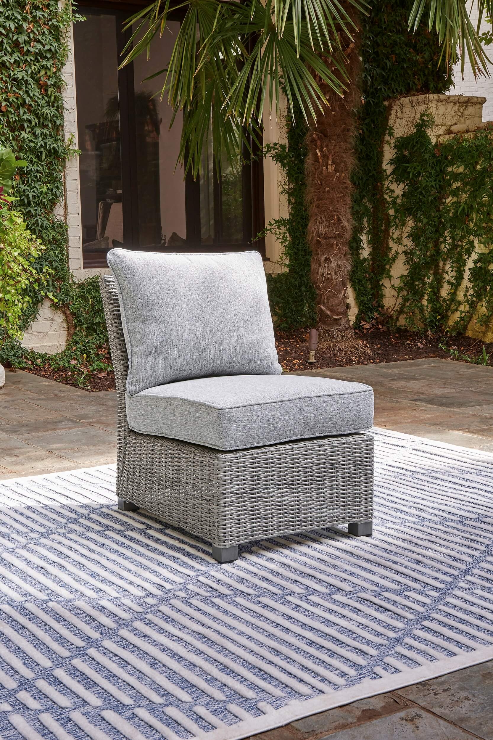 Naples Beach Outdoor Nuvella Fabric/Resin Wicker Armless Chair w/Cushion