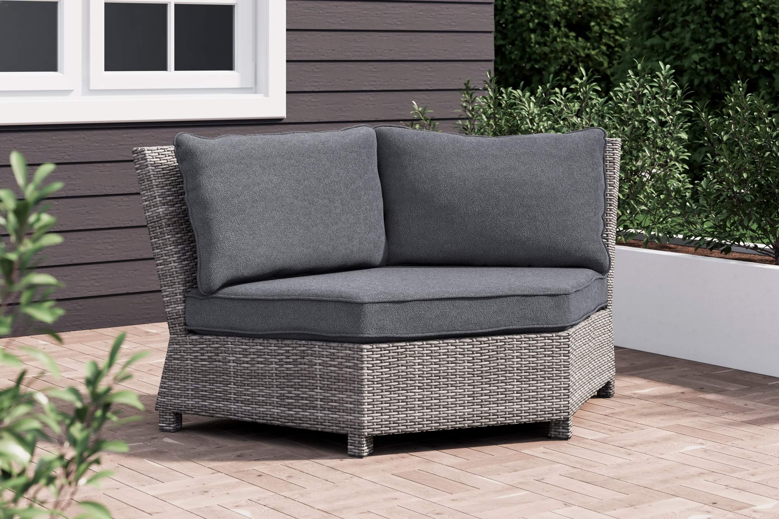 Salem Beach Outdoor Nuvella Fabric/Resin Wicker Corner Chair w/Cushion