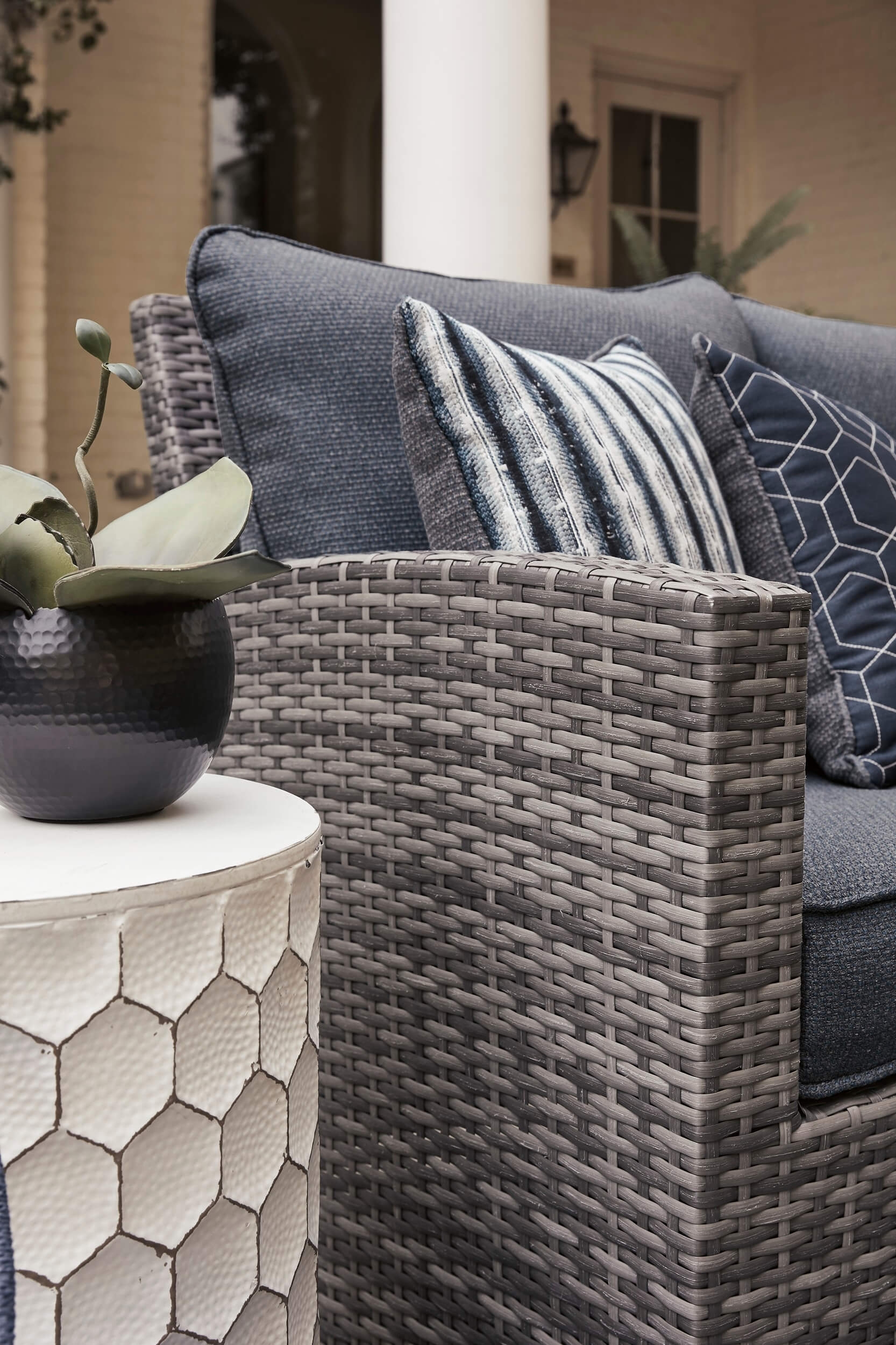 Salem Beach Outdoor Nuvella Fabric/Resin Wicker Left-Arm Facing & Right-Arm Facing Loveseat