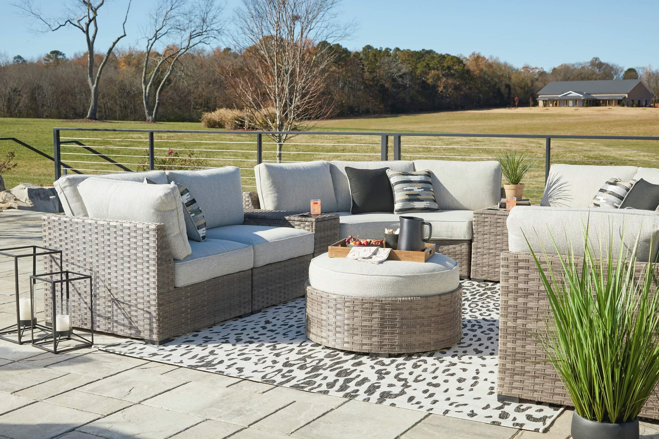 Calworth 9-Piece Outdoor Nuvella Fabric/Resin Wicker Sectional Sofa