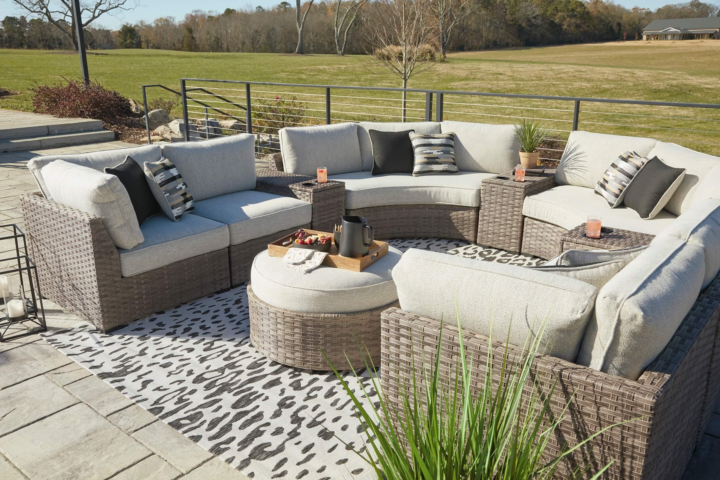 Calworth 9-Piece Outdoor Nuvella Fabric/Resin Wicker Sectional Sofa