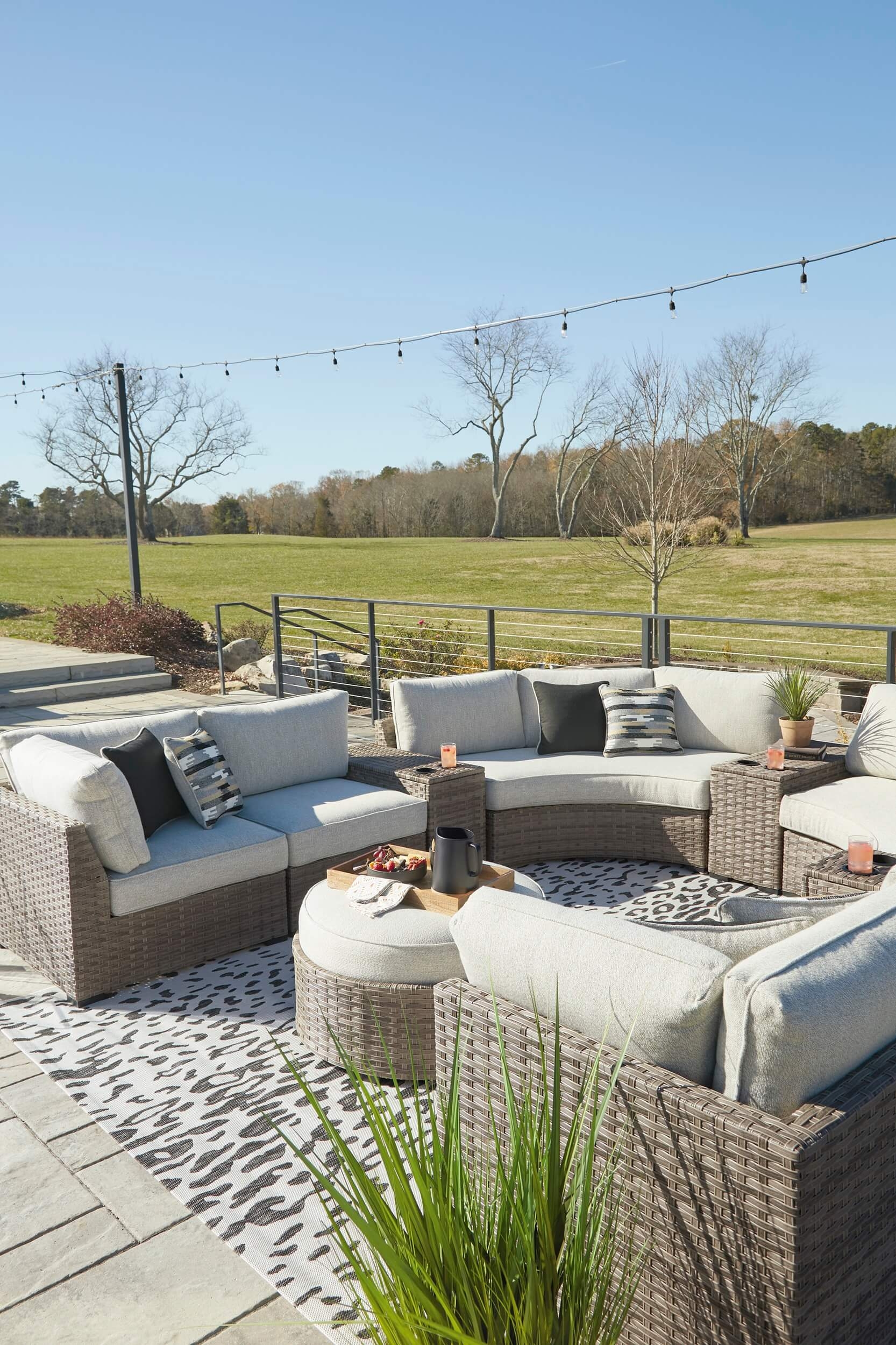 Calworth 9-Piece Outdoor Nuvella Fabric/Resin Wicker Sectional Sofa