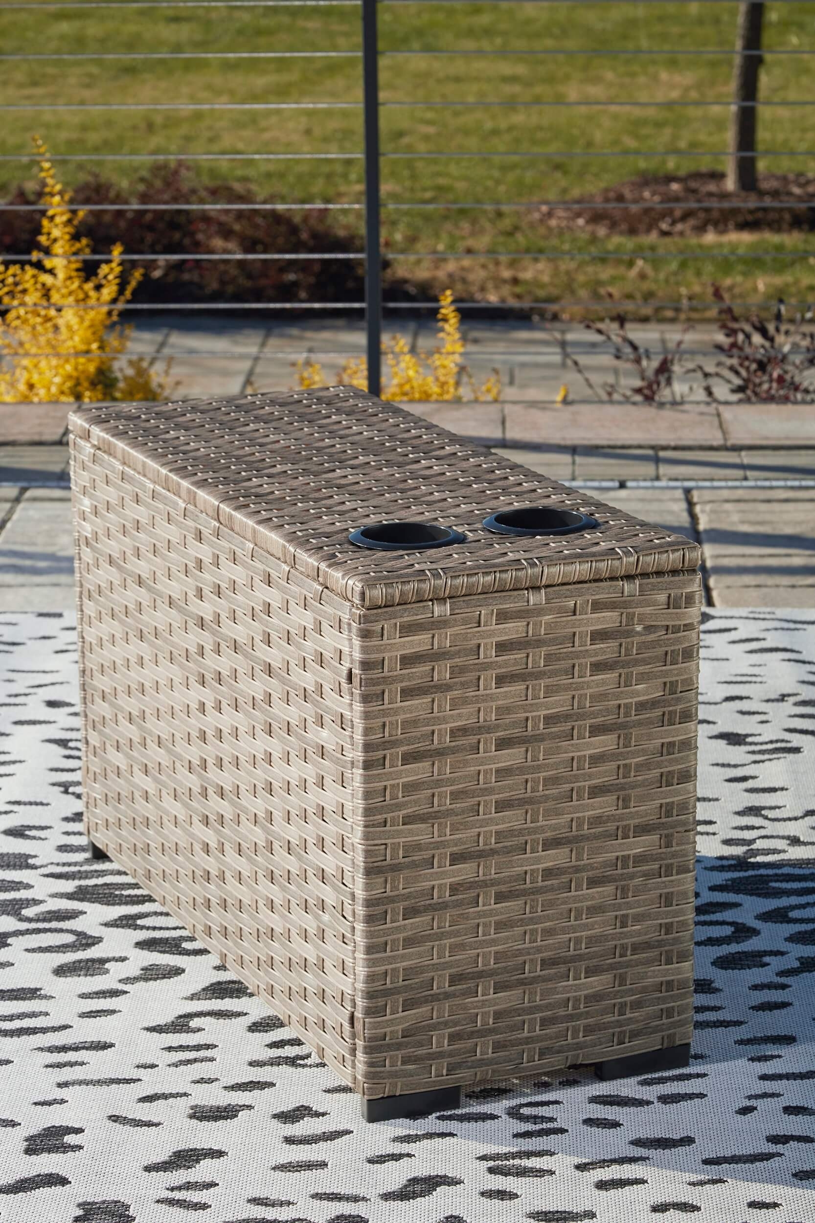 Calworth Outdoor Resin Wicker Console w/Drink Holders