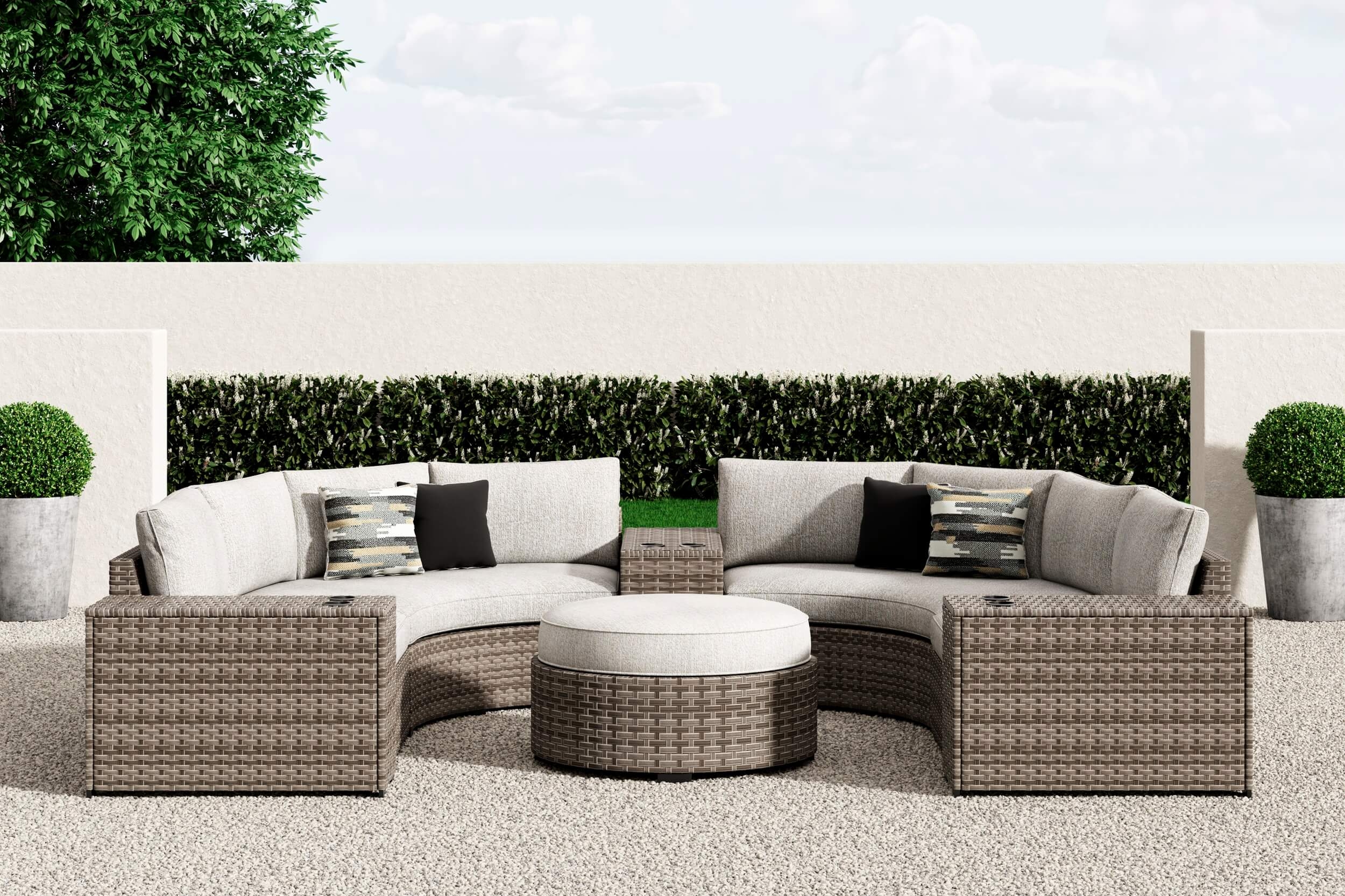 Calworth 7-Piece Outdoor Nuvella Fabric/Resin Wicker Sectional Sofa