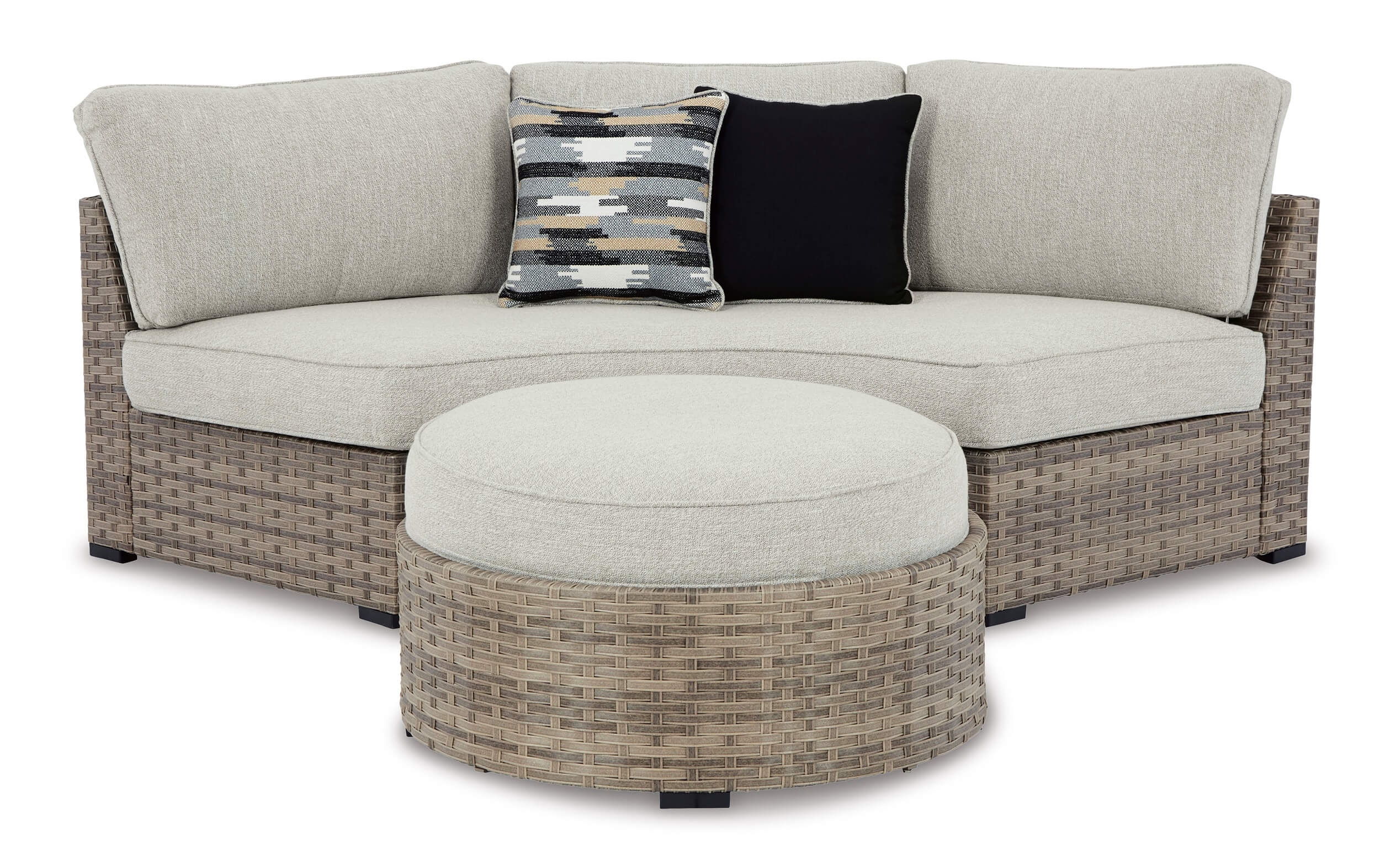 Calworth Outdoor Nuvella Fabric/Resin Wicker Curved Loveseat w/Cushion