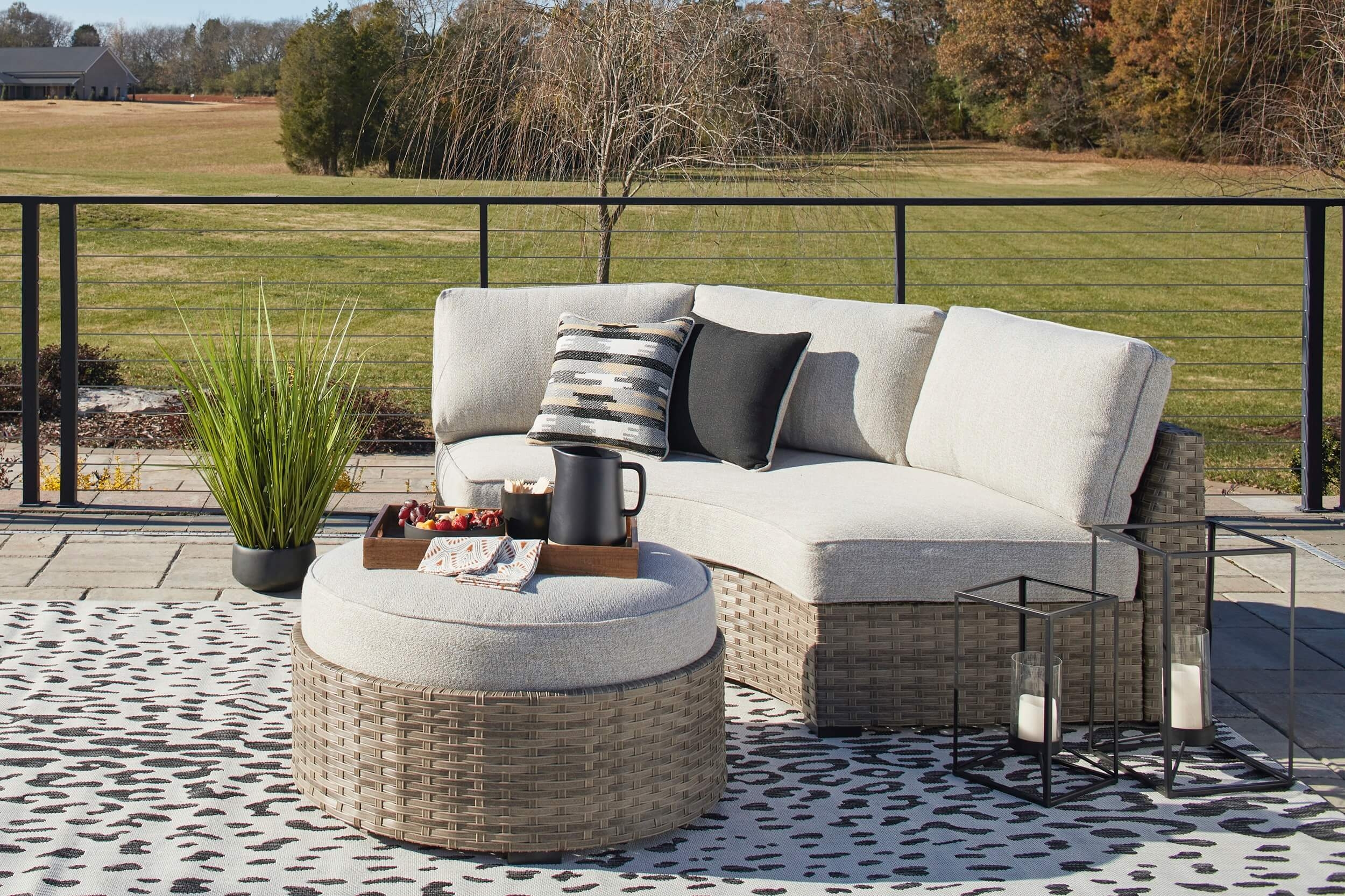 Calworth Outdoor Nuvella Fabric/Resin Wicker Curved Loveseat w/Cushion