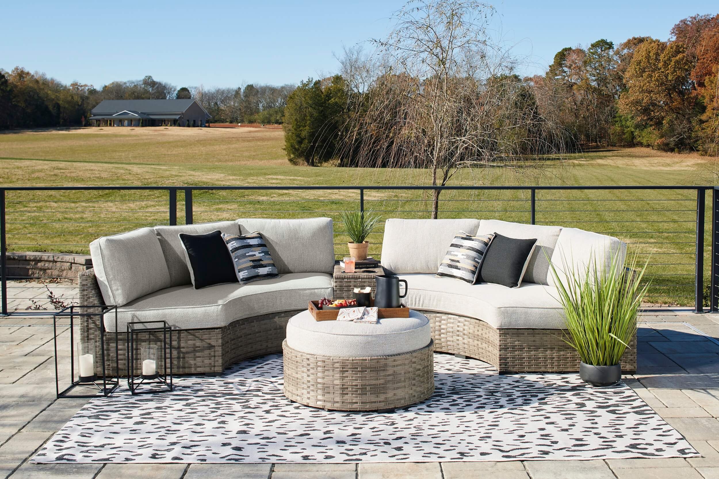 Calworth 4-Piece Outdoor Nuvella Fabric/Resin Wicker Sectional Sofa w/Ottoman
