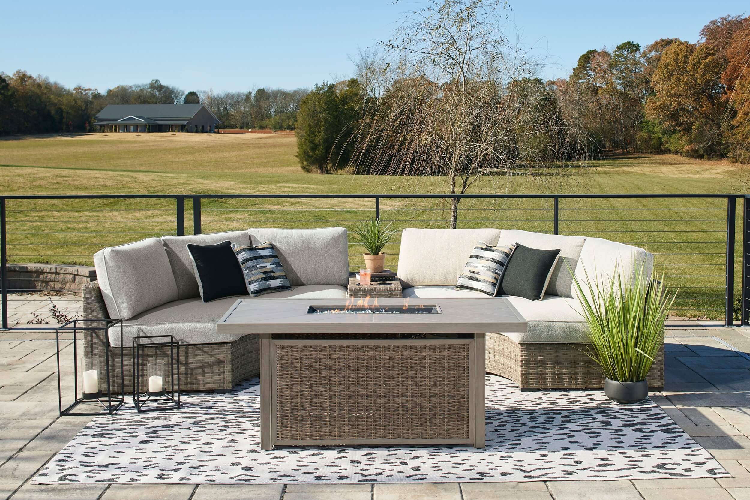 Calworth 3-Piece Outdoor Nuvella Fabric/Resin Wicker Sectional Sofa w/Console