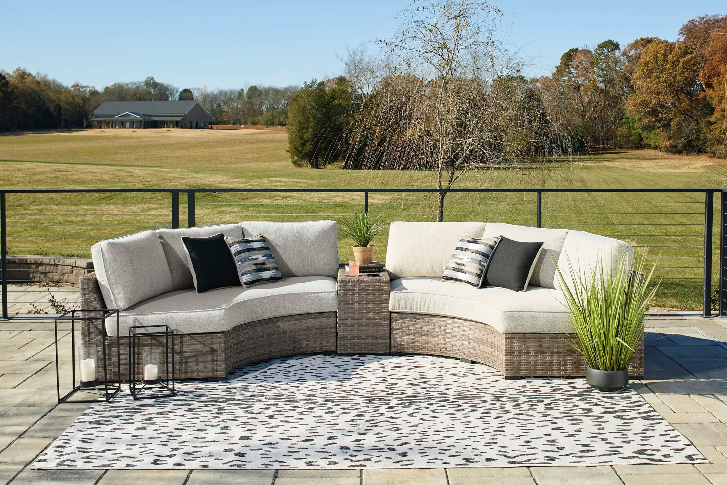 Calworth 3-Piece Outdoor Nuvella Fabric/Resin Wicker Sectional Sofa w/Console