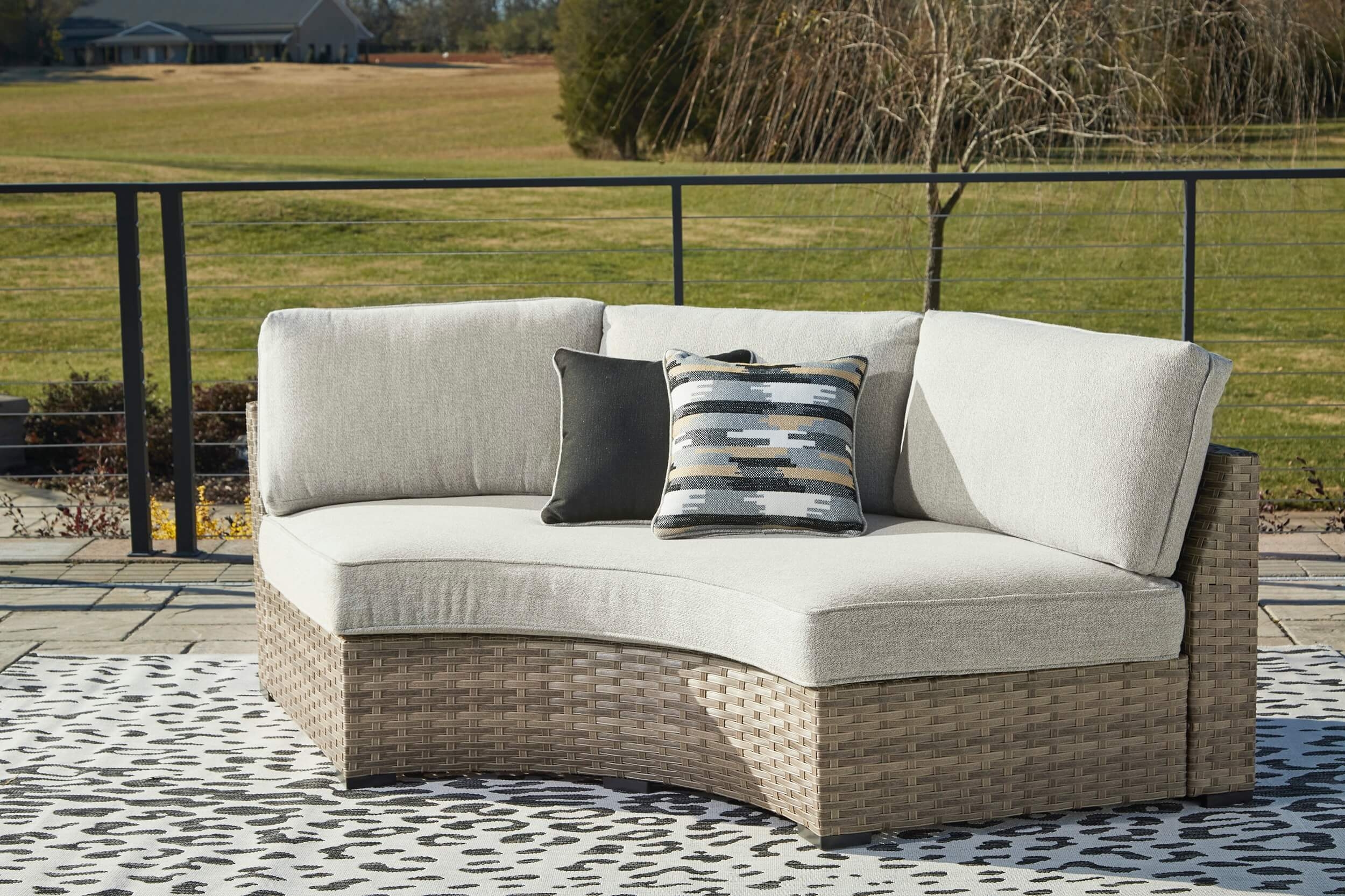 Calworth Outdoor Nuvella Fabric/Resin Wicker Curved Loveseat w/Cushion