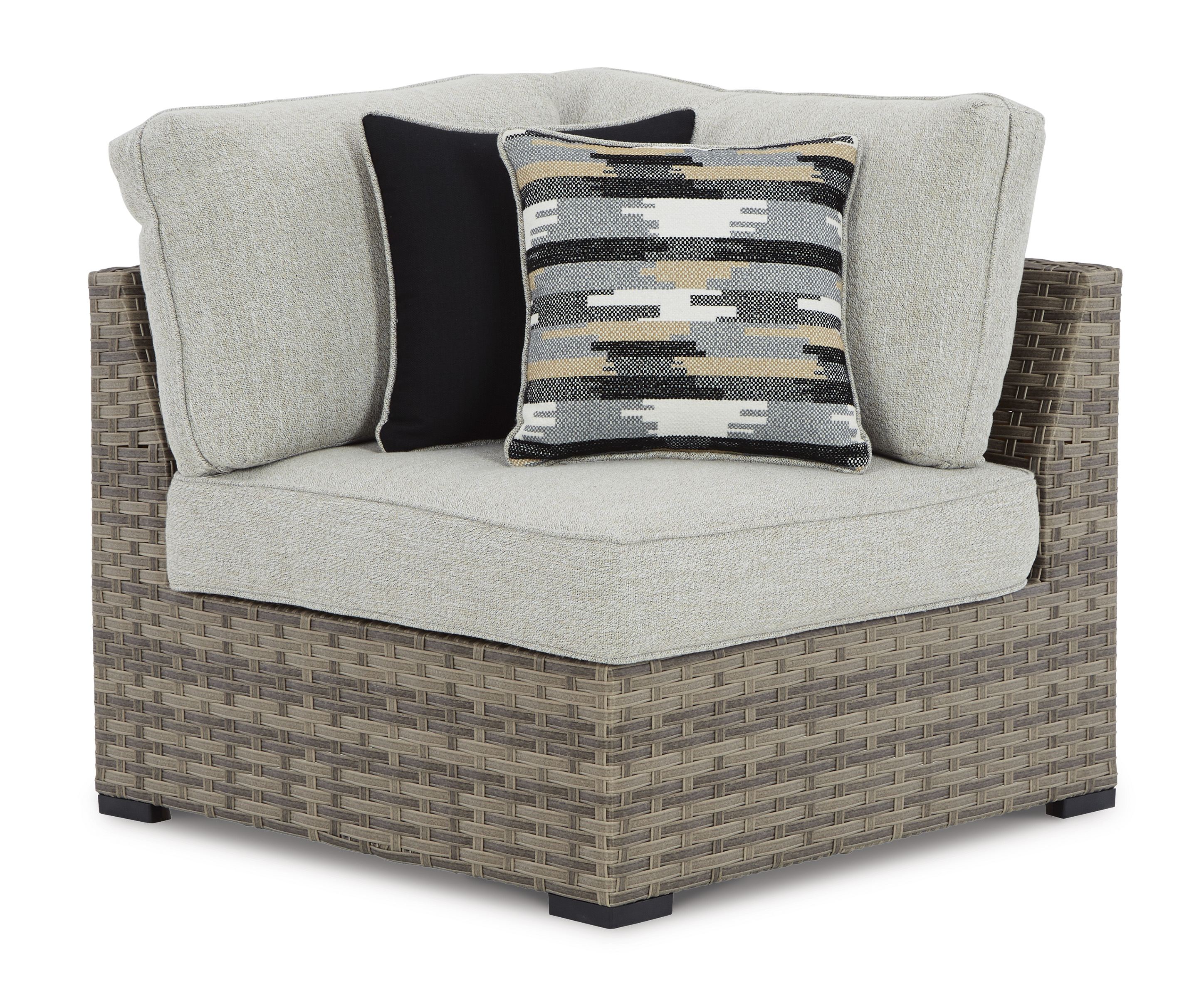 Calworth Outdoor Nuvella Fabric/Resin Wicker Corner Chair w/Cushion, Set of 2