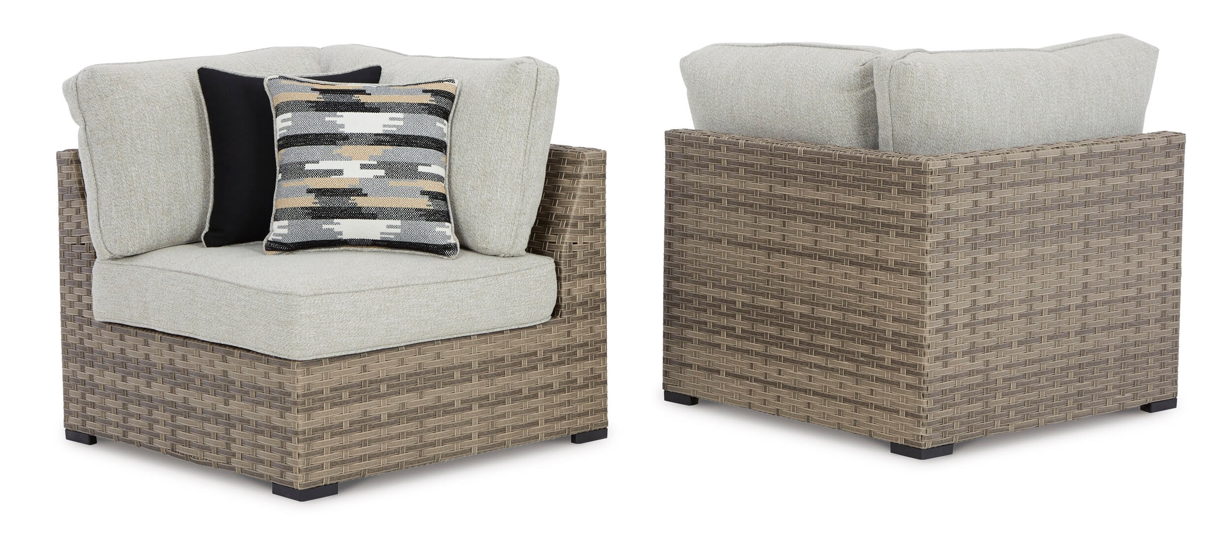 Calworth Outdoor Nuvella Fabric/Resin Wicker Corner Chair w/Cushion, Set of 2