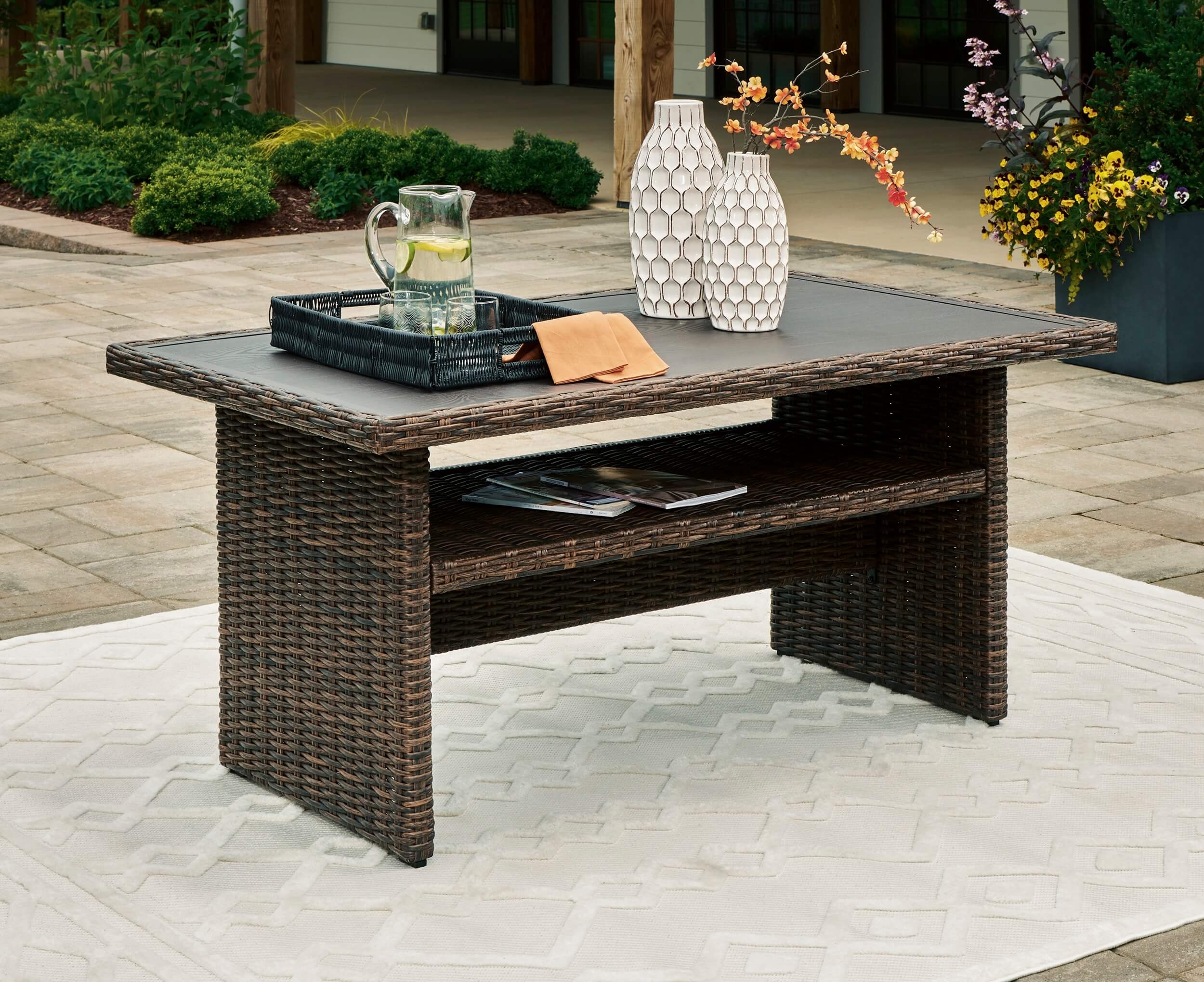 WRS Brook Ranch Outdoor Resin Wicker Multi-Use Table