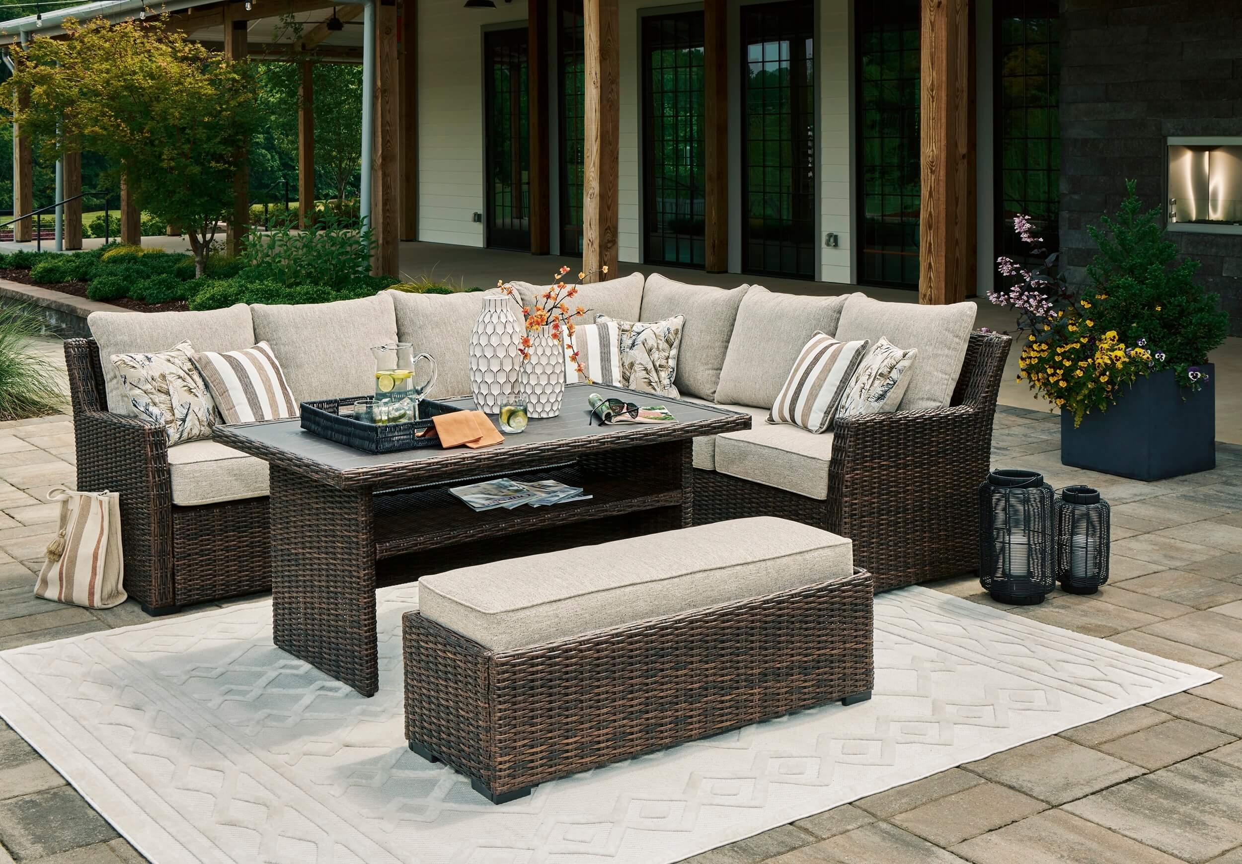 Brook Ranch Outdoor Nuvella Fabric/Resin Wicker Patio Seating Set