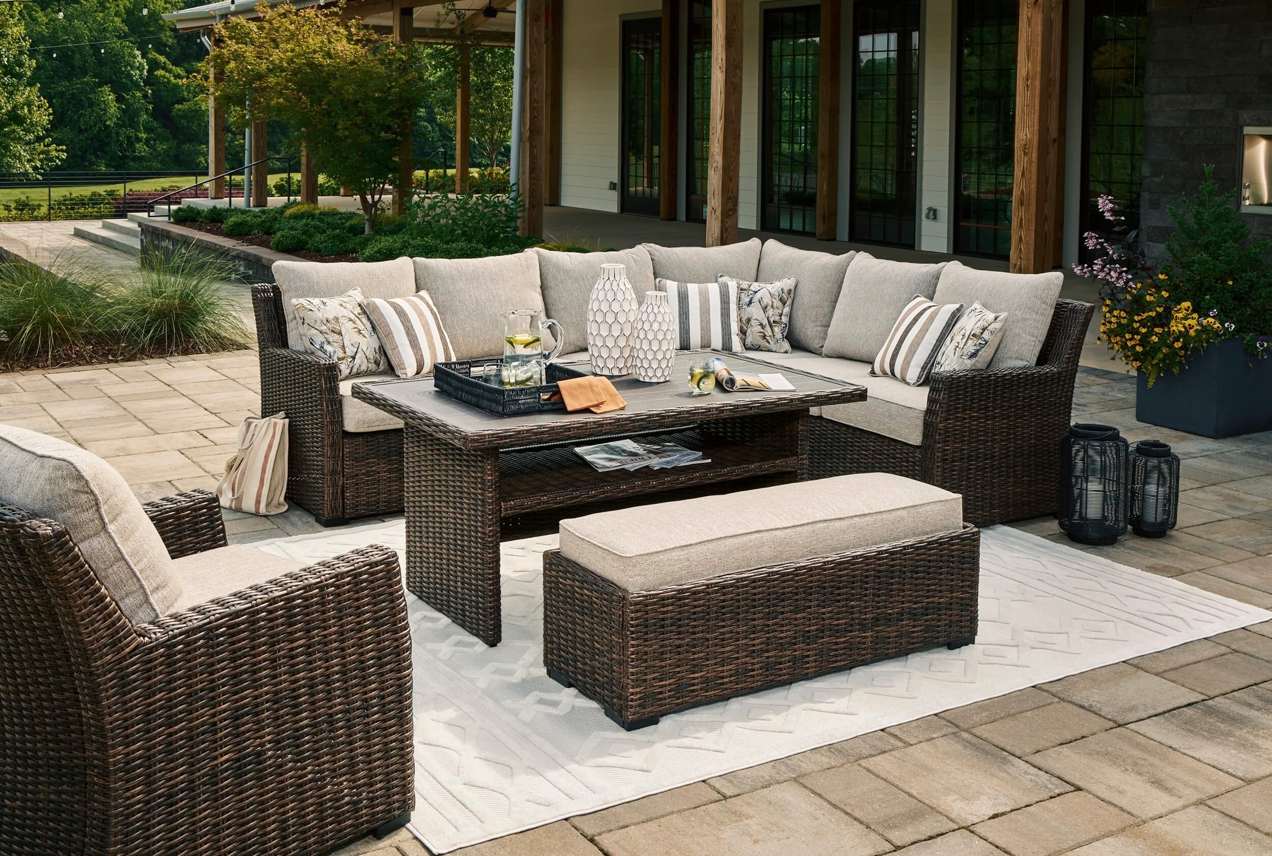 Brook Ranch Outdoor Nuvella Fabric/Resin Wicker Patio Seating Set