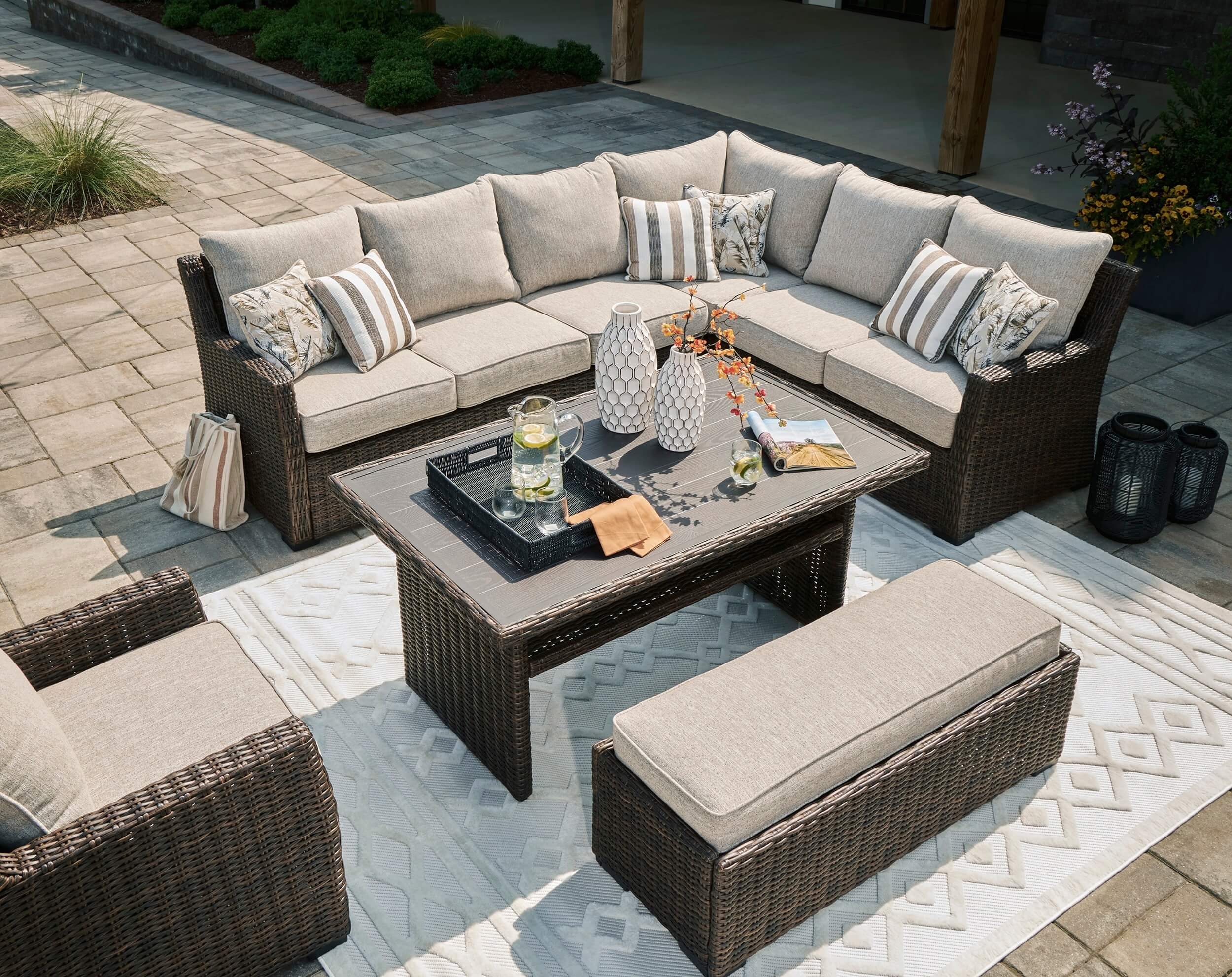 Brook Ranch Outdoor Nuvella Fabric/Resin Wicker Patio Seating Set