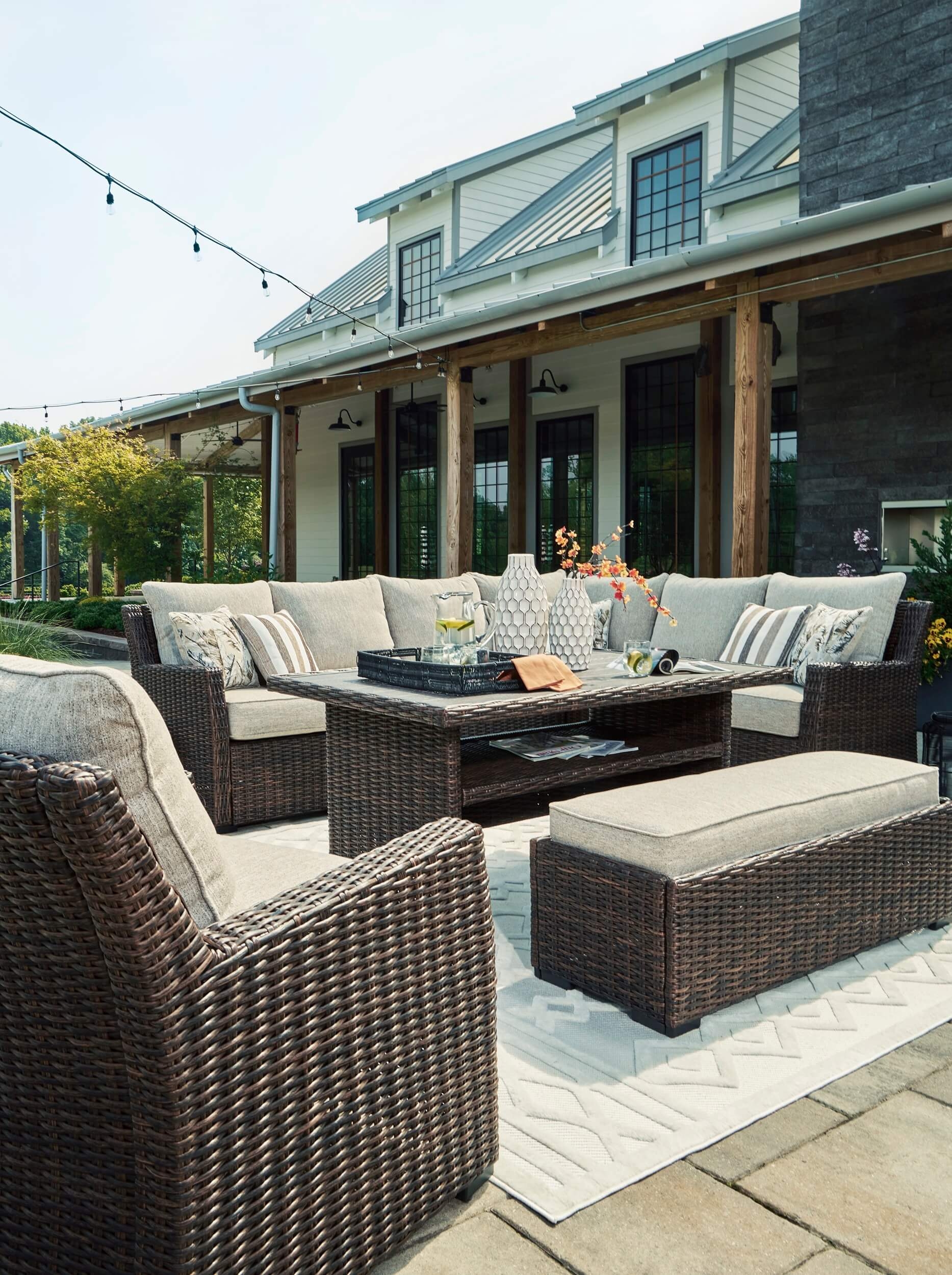 Brook Ranch Outdoor Nuvella Fabric/Resin Wicker Patio Seating Set