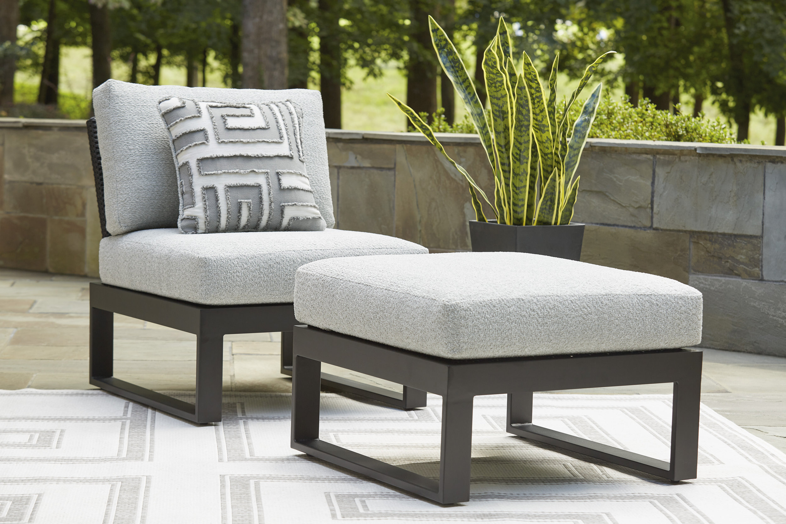 Beachloft Square Polyester/Aluminum Ottoman with Cushion