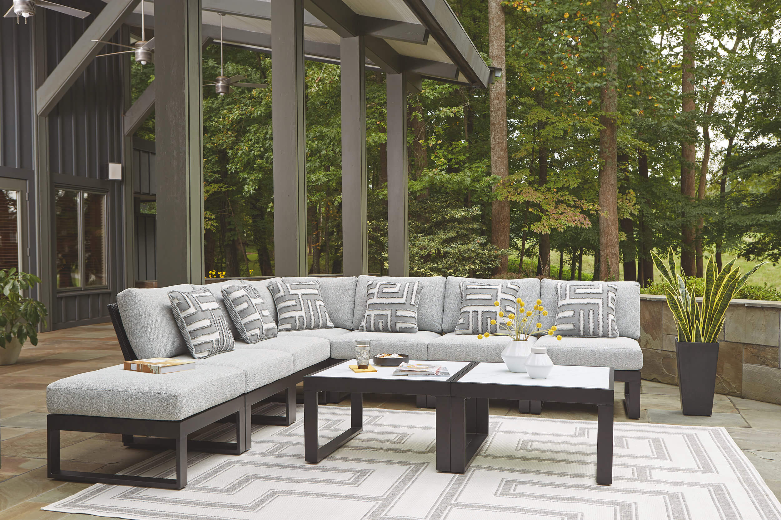 Beachloft Square Polyester/Aluminum Ottoman with Cushion