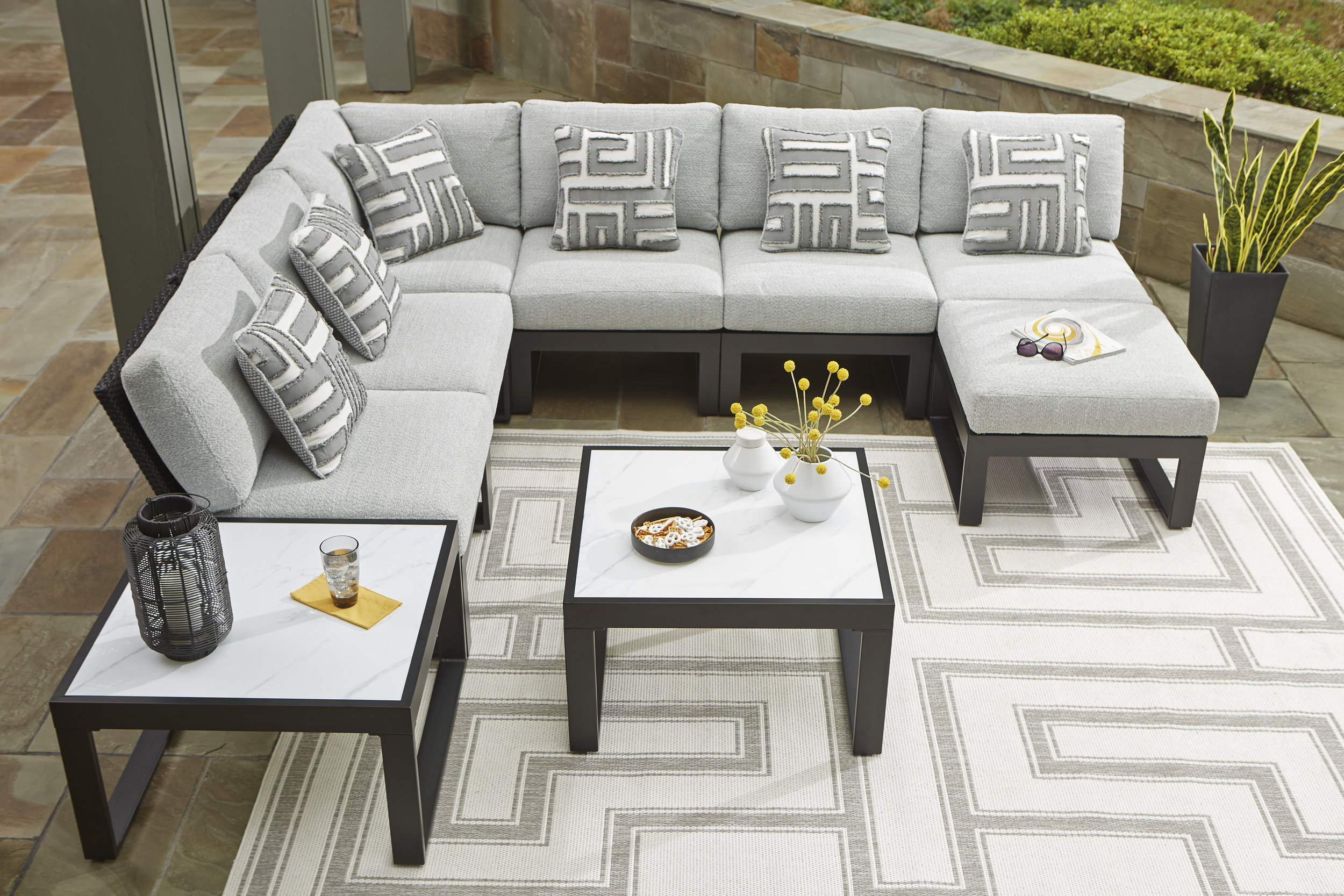 Beachloft Square Polyester/Aluminum Ottoman with Cushion