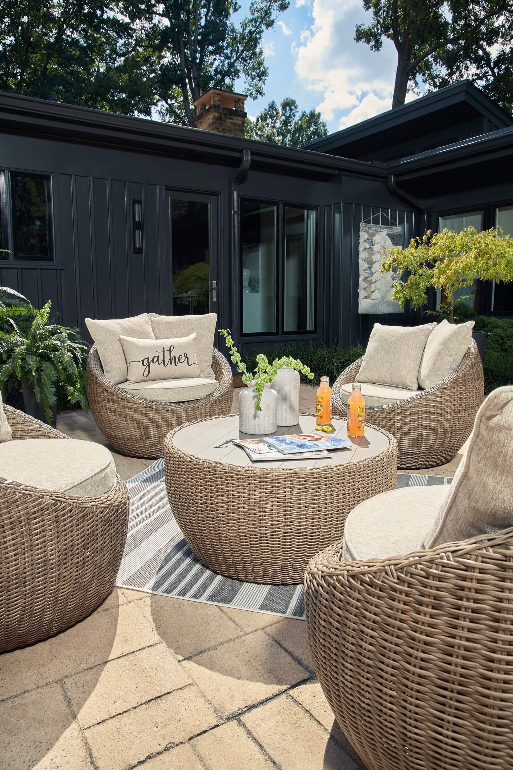 Danson Outdoor Nuvella Fabric/Resin Wicker Patio Set