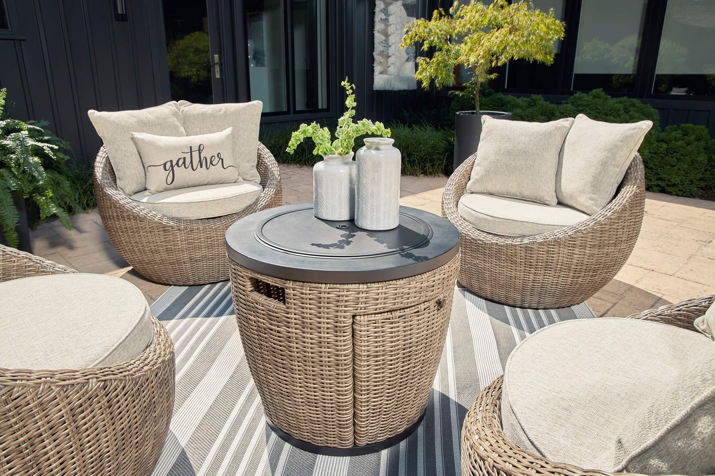 Malayah Outdoor Resin Wicker Round Fire Pit