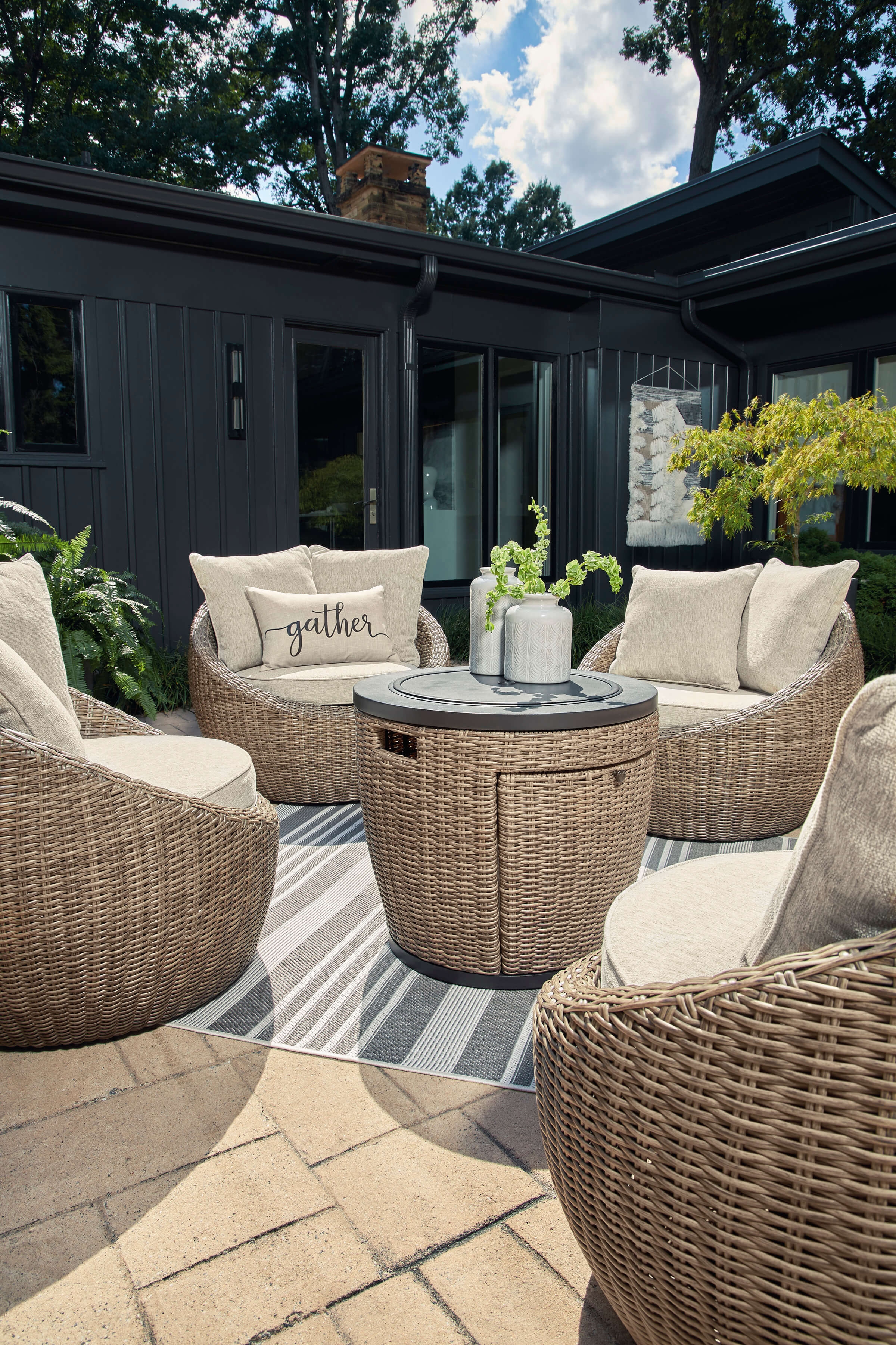 Malayah Outdoor Resin Wicker Round Fire Pit