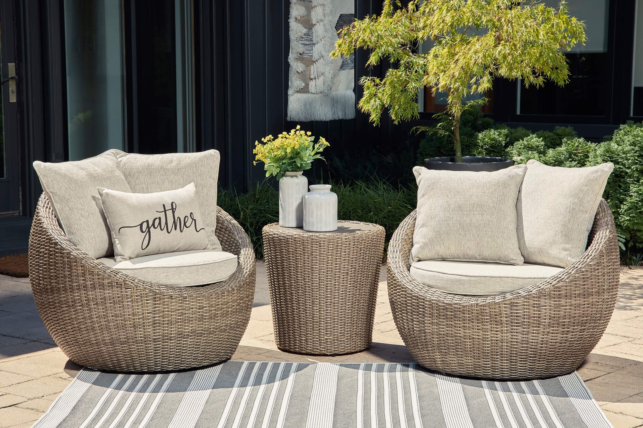 Danson Outdoor 2-Piece Nuvella Fabric/Resin Wicker Swivel Lounge Chair