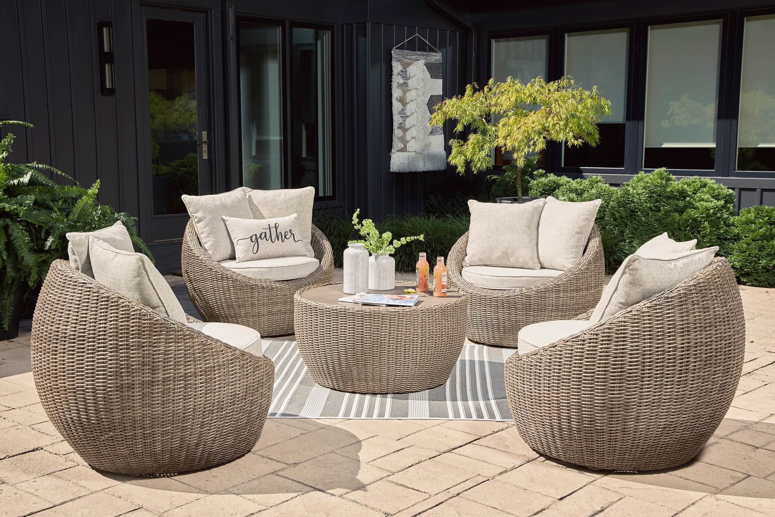 Danson Outdoor Nuvella Fabric/Resin Wicker Patio Set