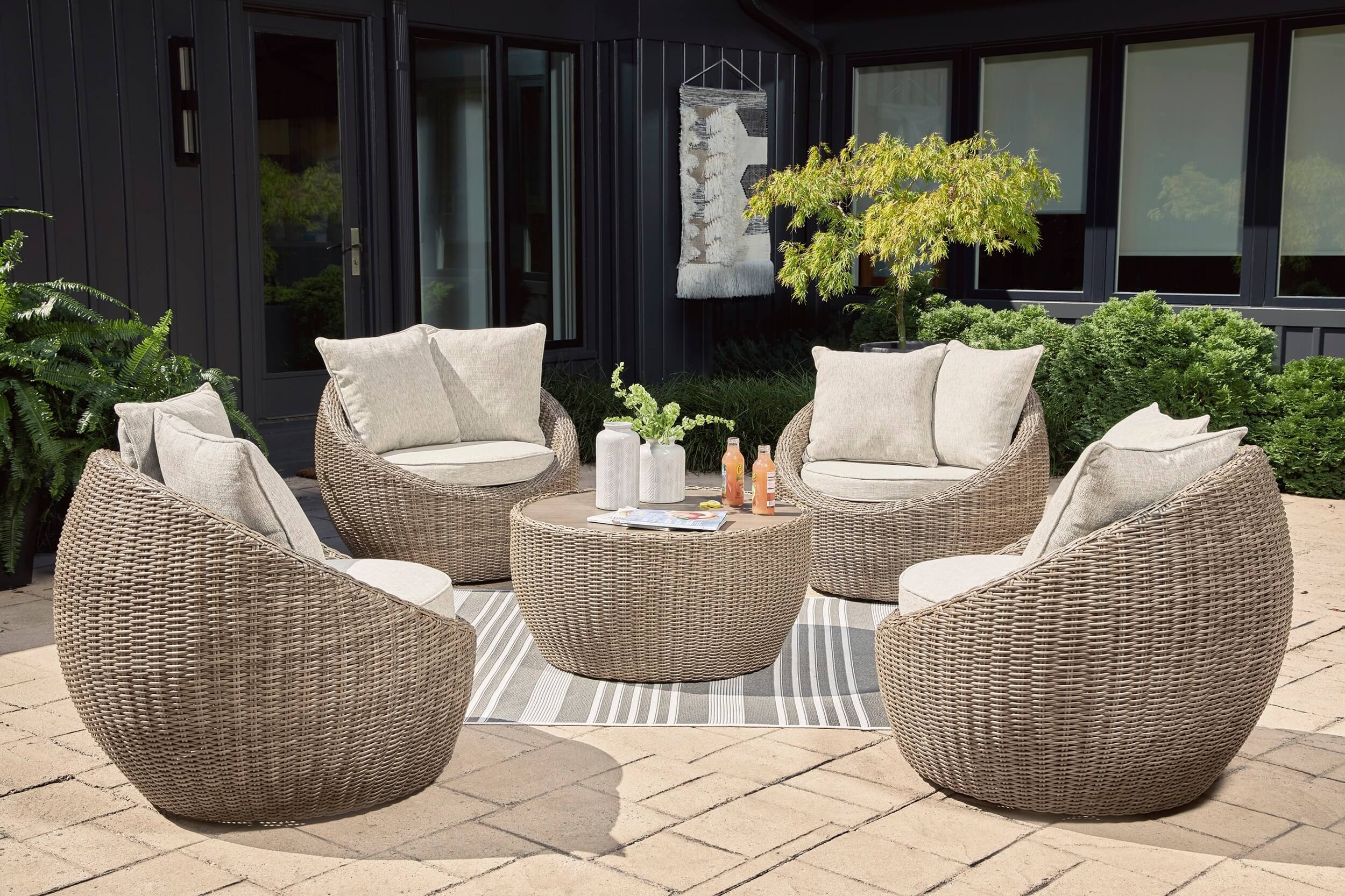 Danson Outdoor Nuvella Fabric/Resin Wicker Patio Set