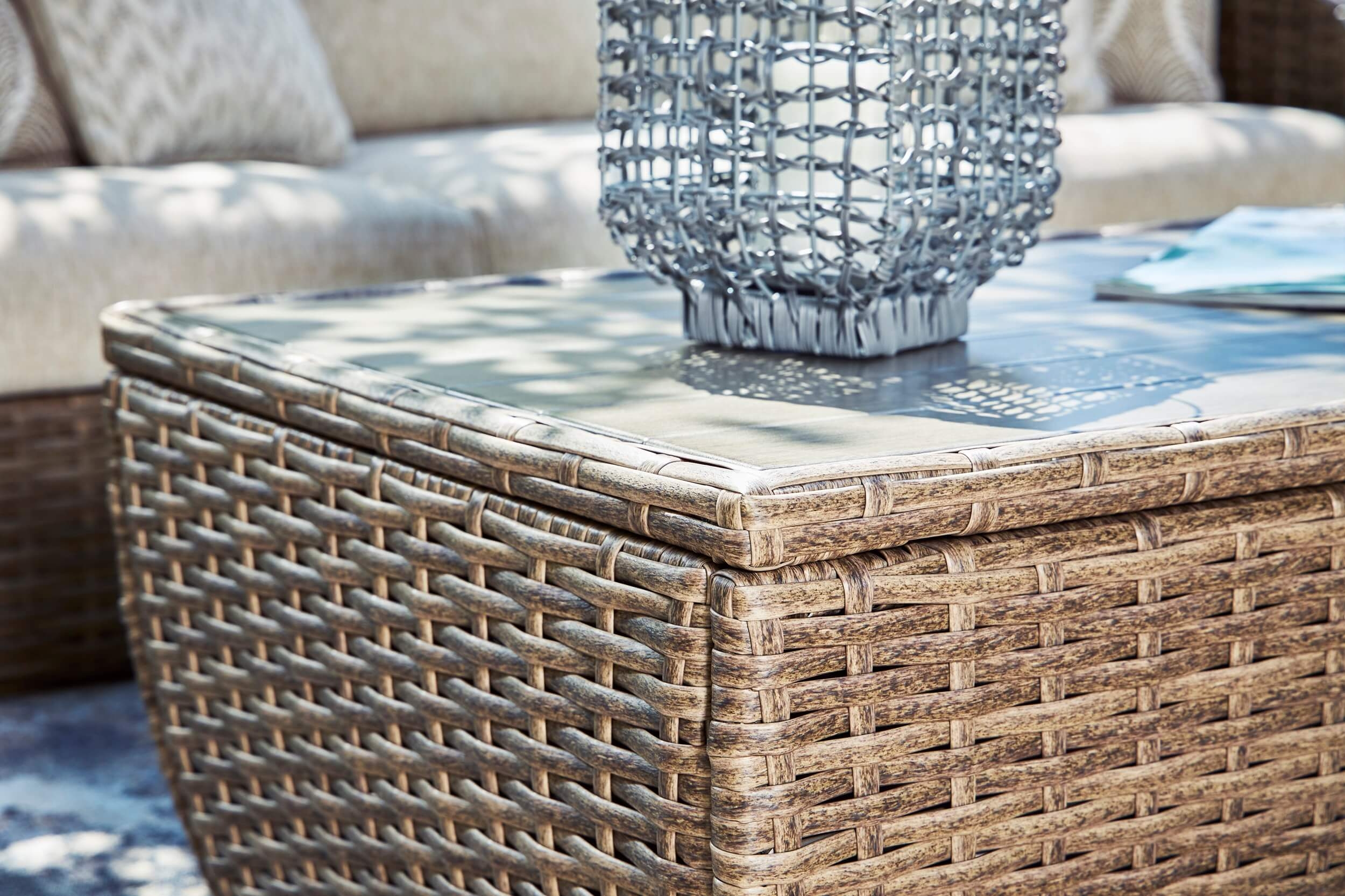 Sandy Bloom Outdoor Nuvella Fabric/Resin Wicker Set w/Pillows