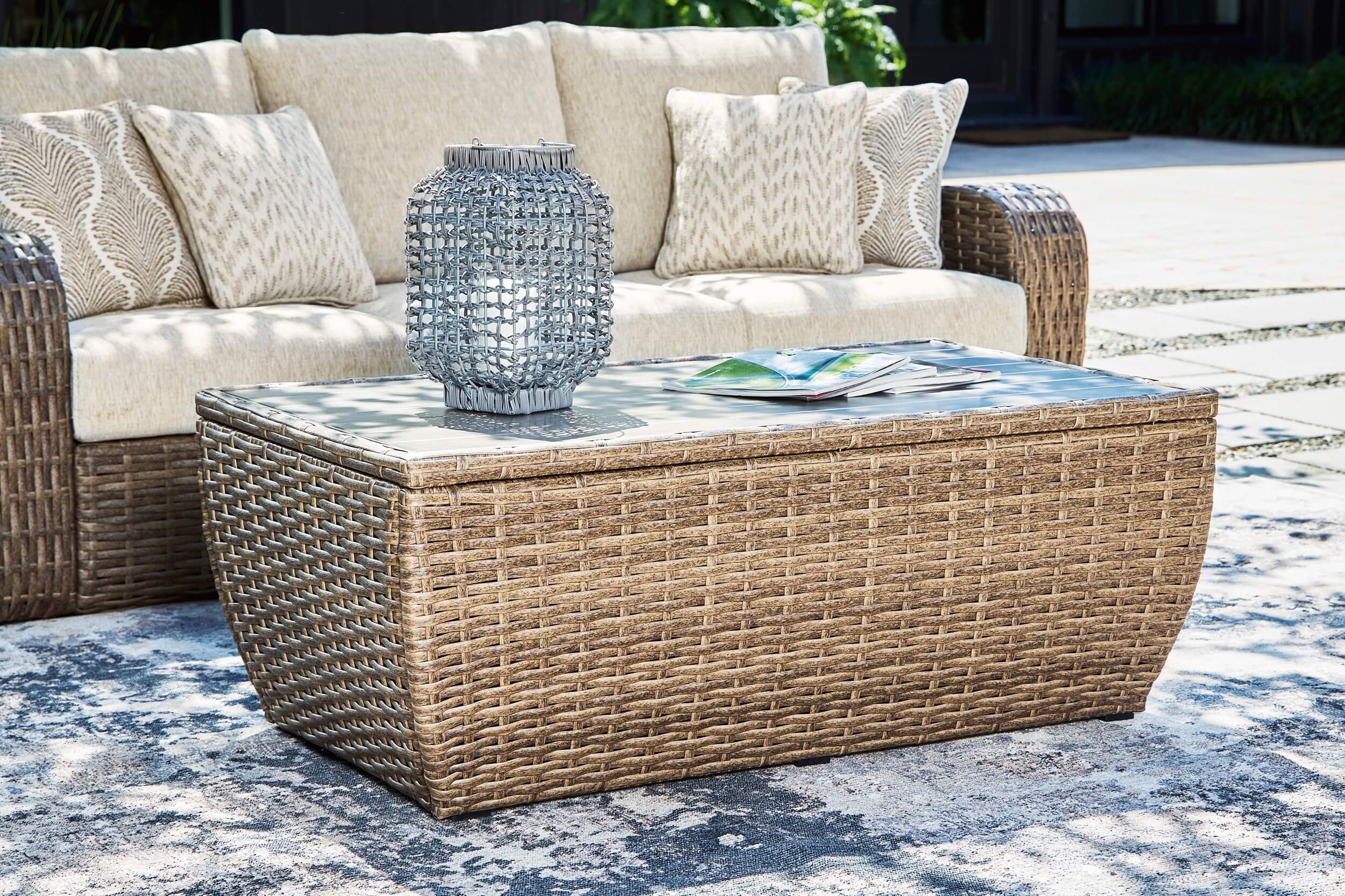 Sandy Bloom Outdoor Nuvella Fabric/Resin Wicker Set w/Pillows