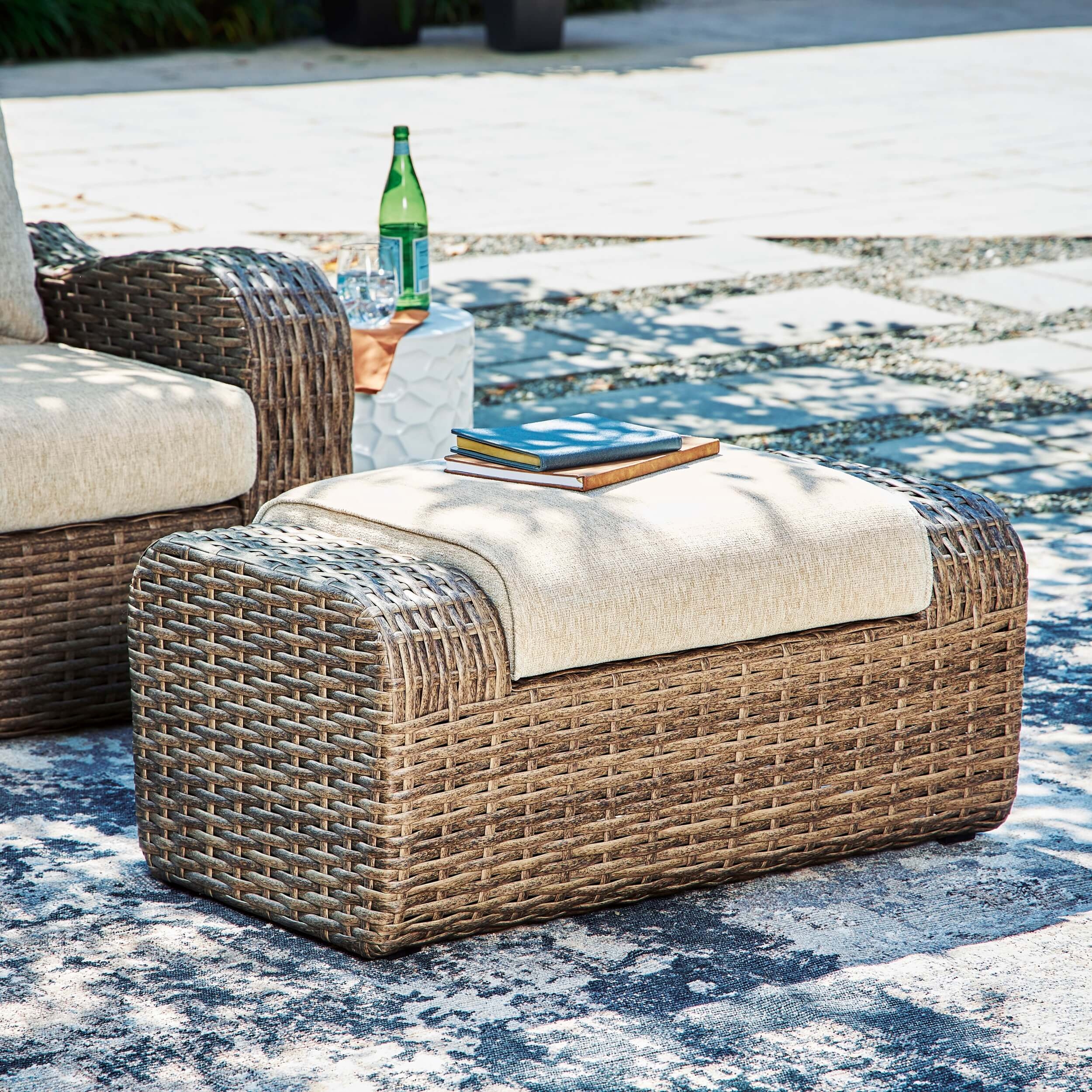 Sandy Bloom Outdoor Nuvella Fabric/Resin Wicker Ottoman