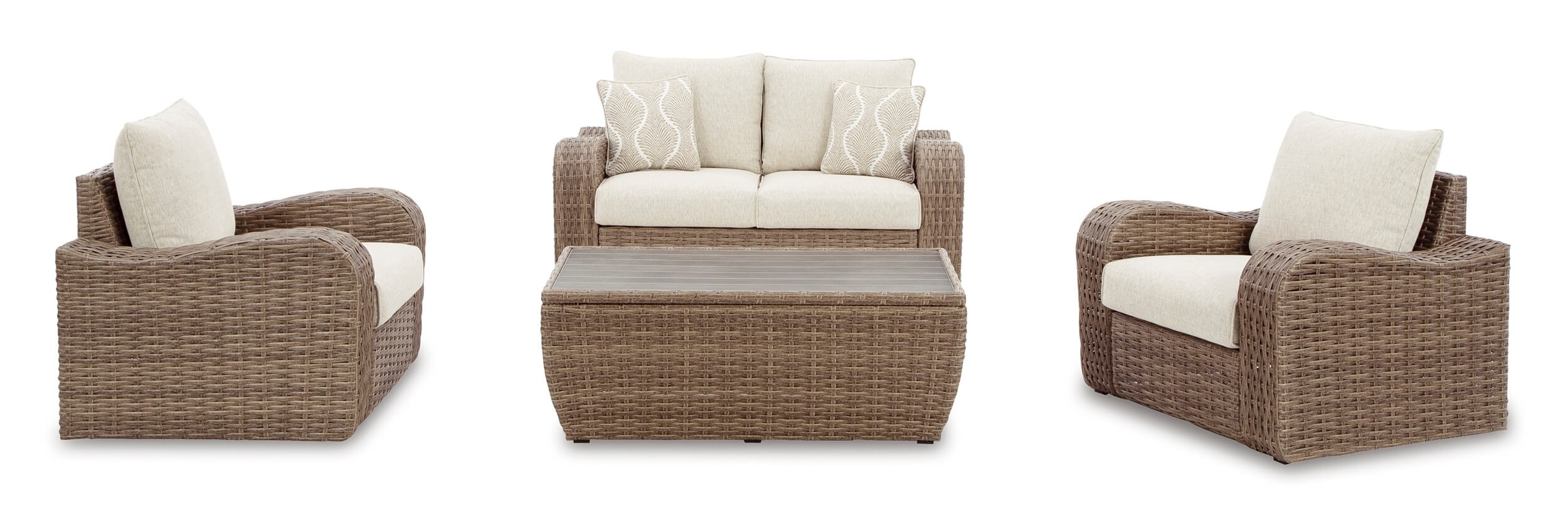 Sandy Bloom Outdoor Nuvella Fabric/Resin Wicker Set w/Pillows