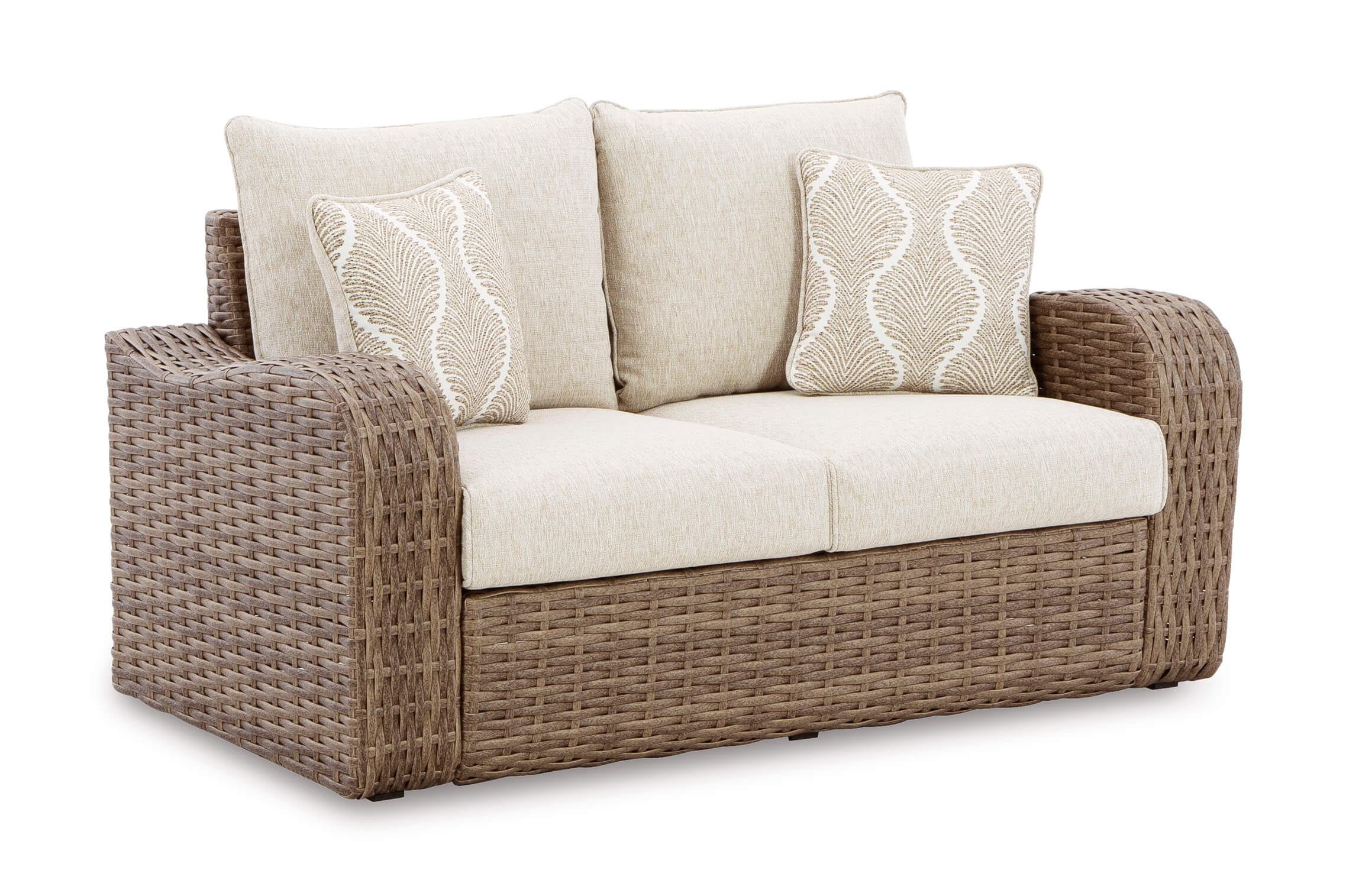 Sandy Bloom Outdoor Nuvella Fabric/Resin Wicker Set w/Pillows