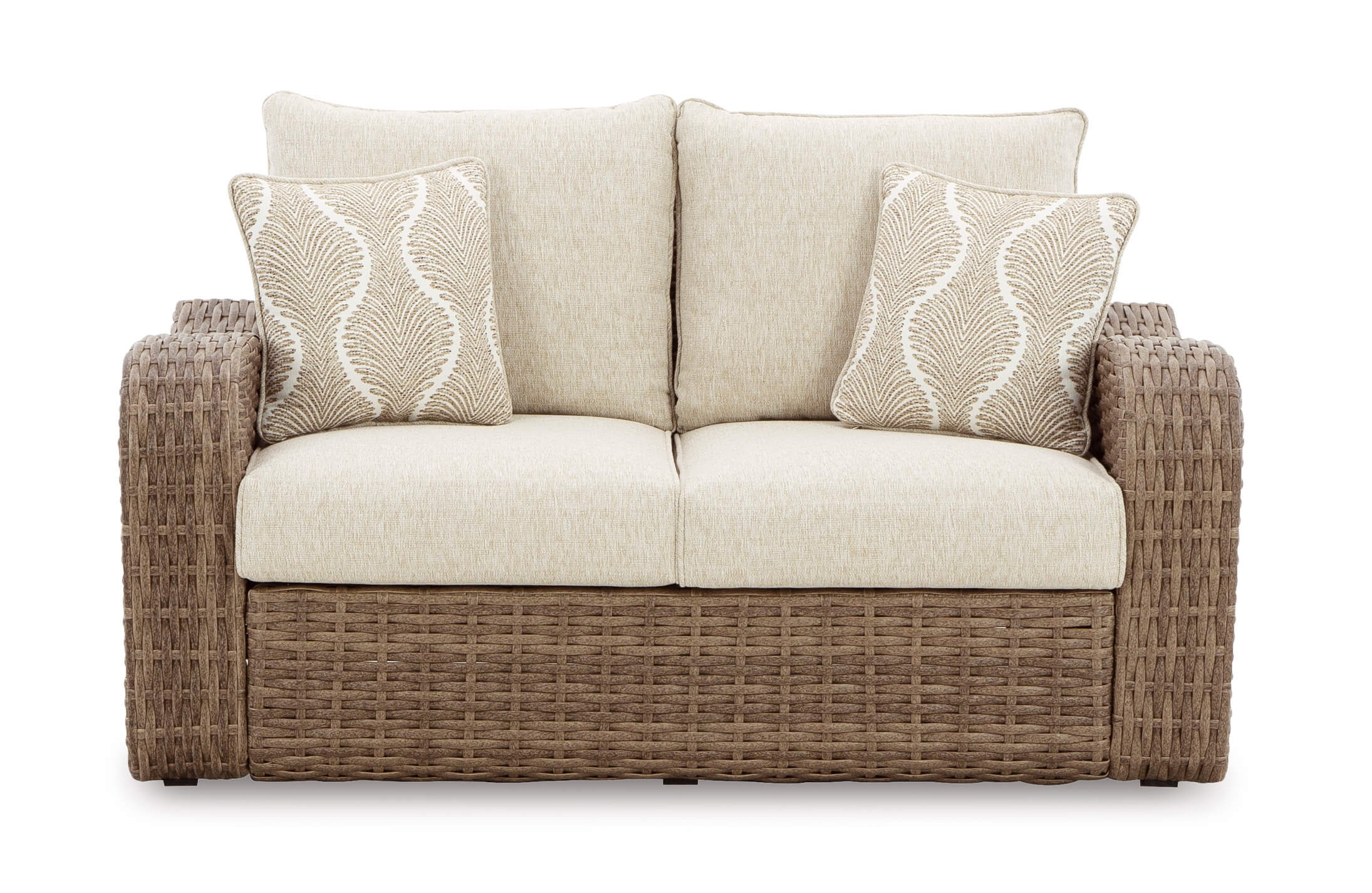 Sandy Bloom Outdoor Nuvella Fabric/Resin Wicker Set w/Pillows