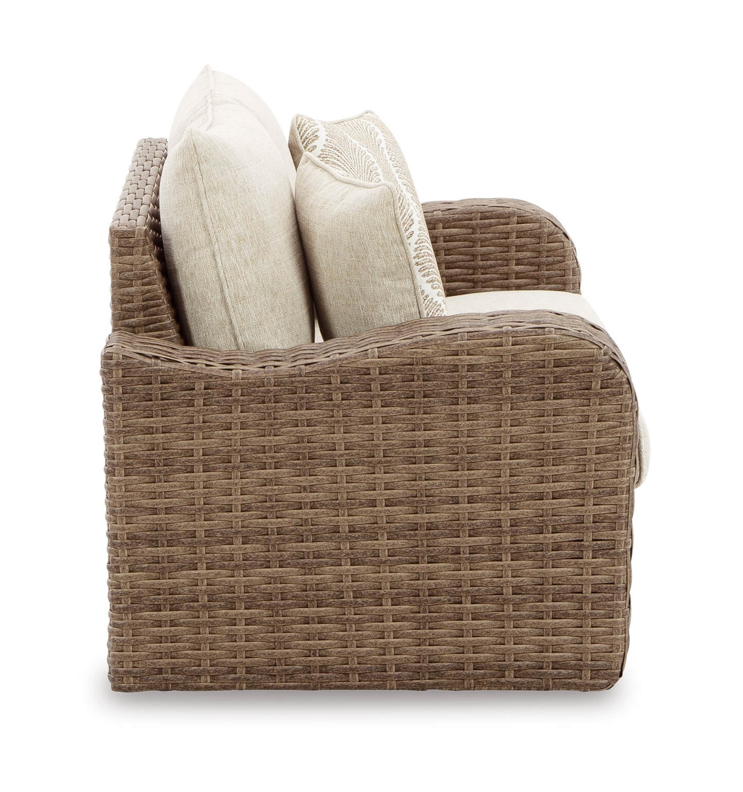 Sandy Bloom Outdoor Nuvella Fabric/Resin Wicker Set w/Pillows