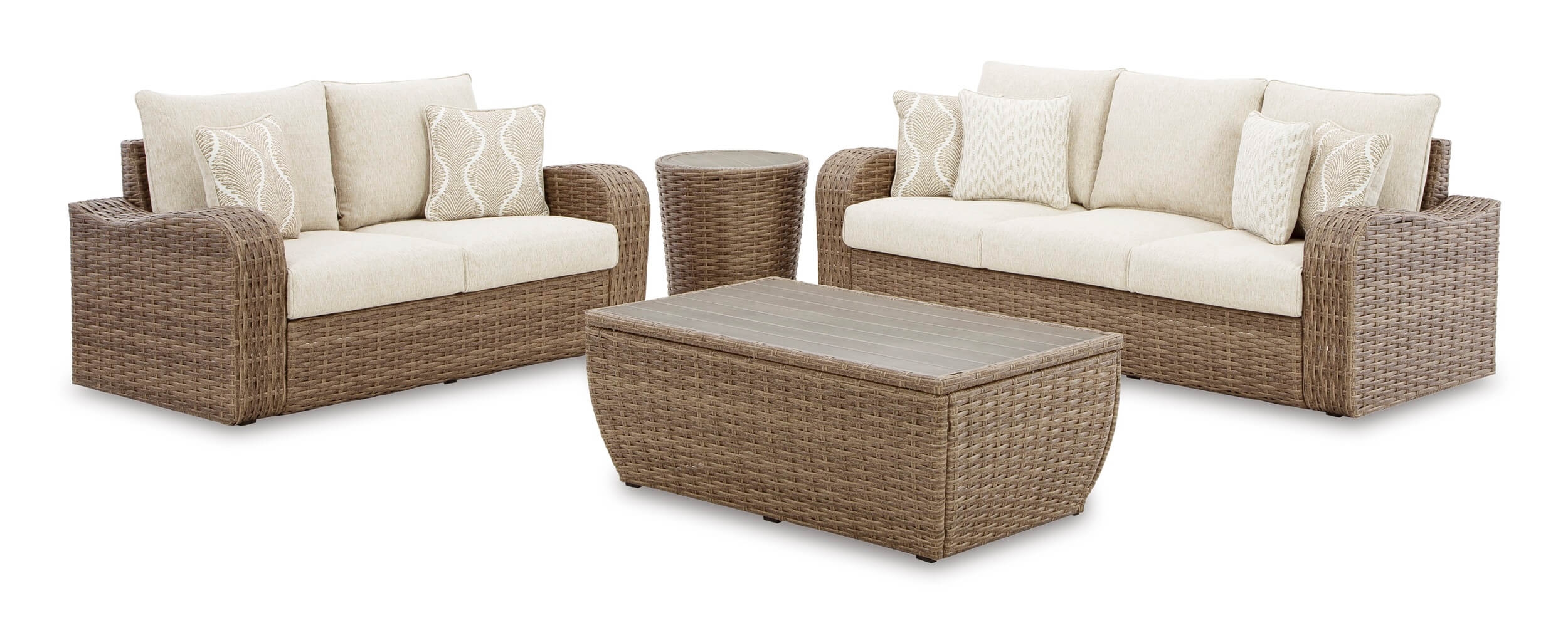Sandy Bloom Outdoor Nuvella Fabric/Resin Wicker Set w/Pillows