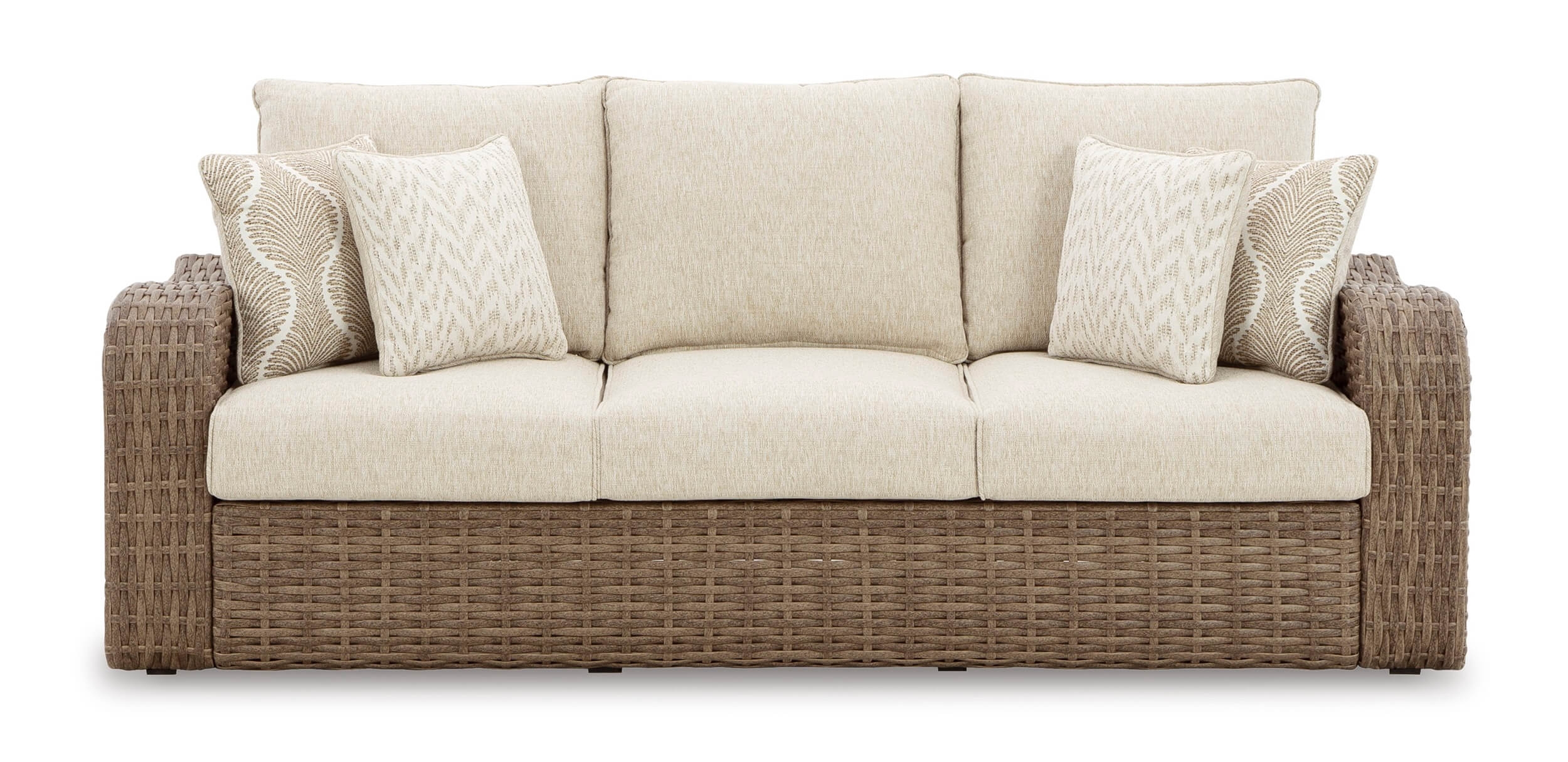 Sandy Bloom Outdoor Nuvella Fabric/Resin Wicker Sofa w/4 Pillows