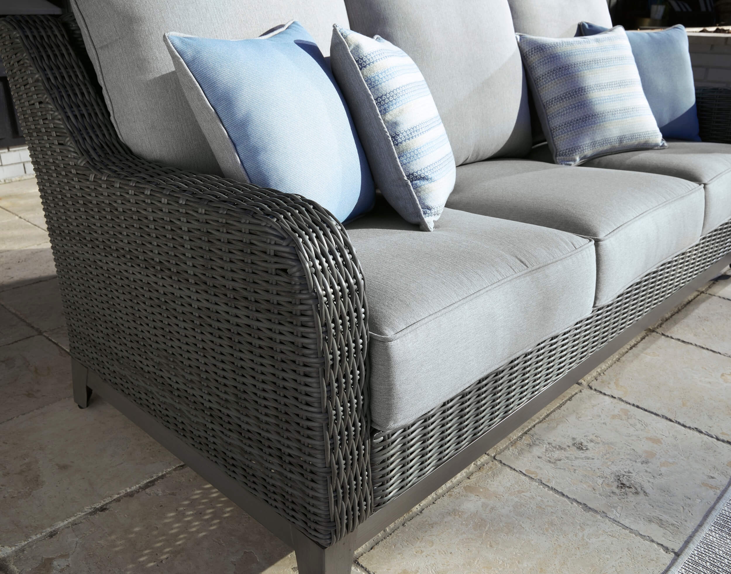 Elite Park Outdoor Nuvella Fabric/Resin Wicker Sofa w/4 Pillows