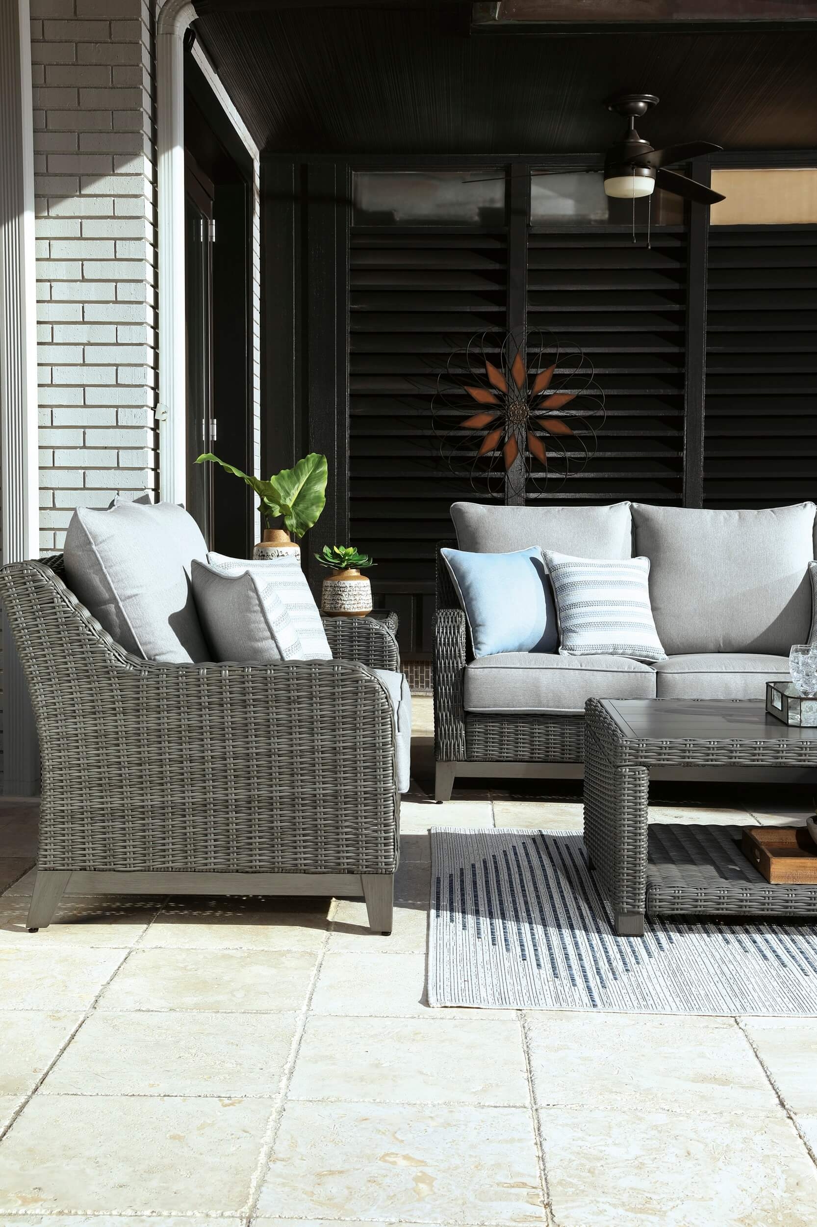 Elite Park Outdoor Nuvella Fabric/Resin Wicker Set w/Pillows