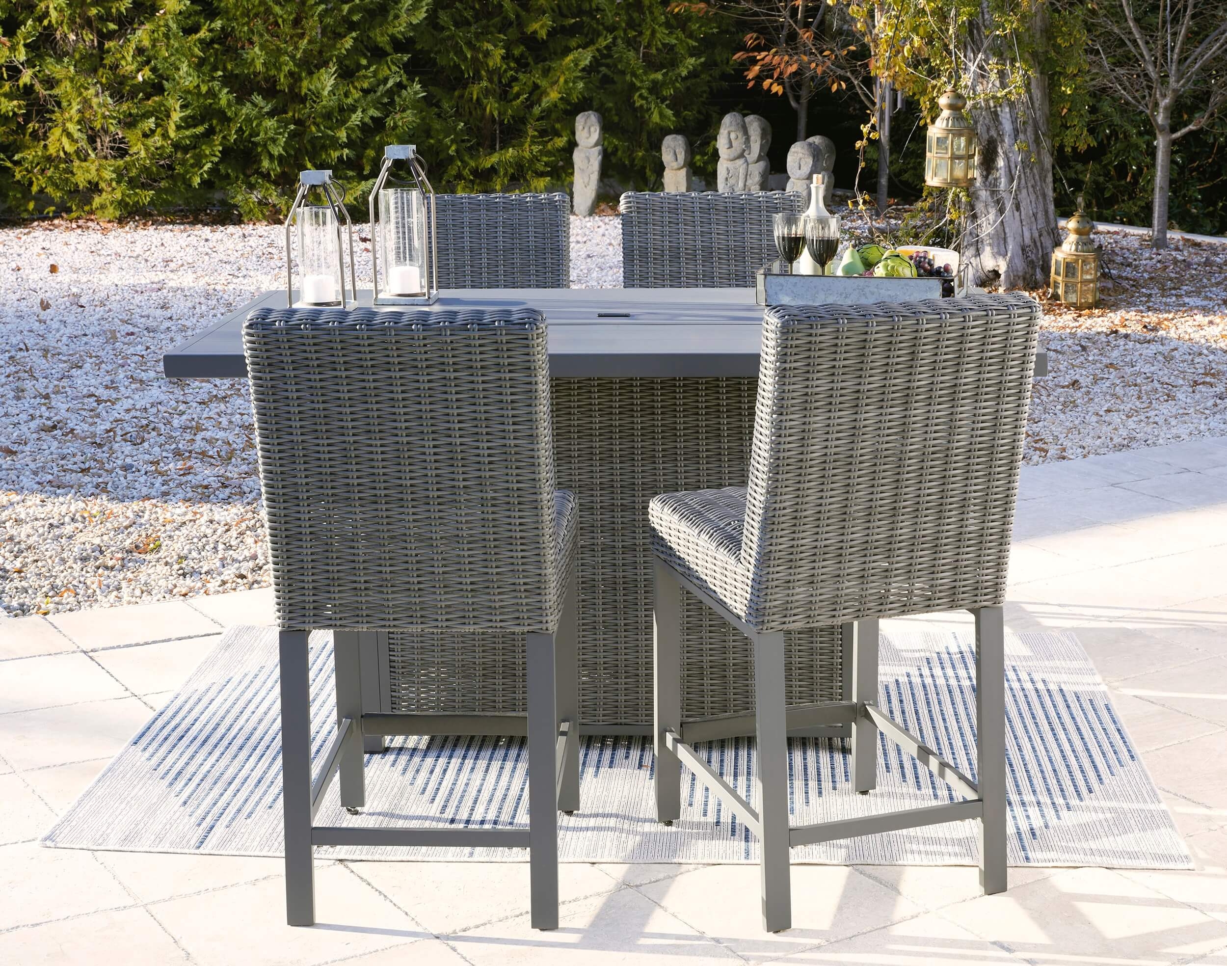 Palazzo Outdoor Resin Wicker Bar Table Set w/Fire Pit