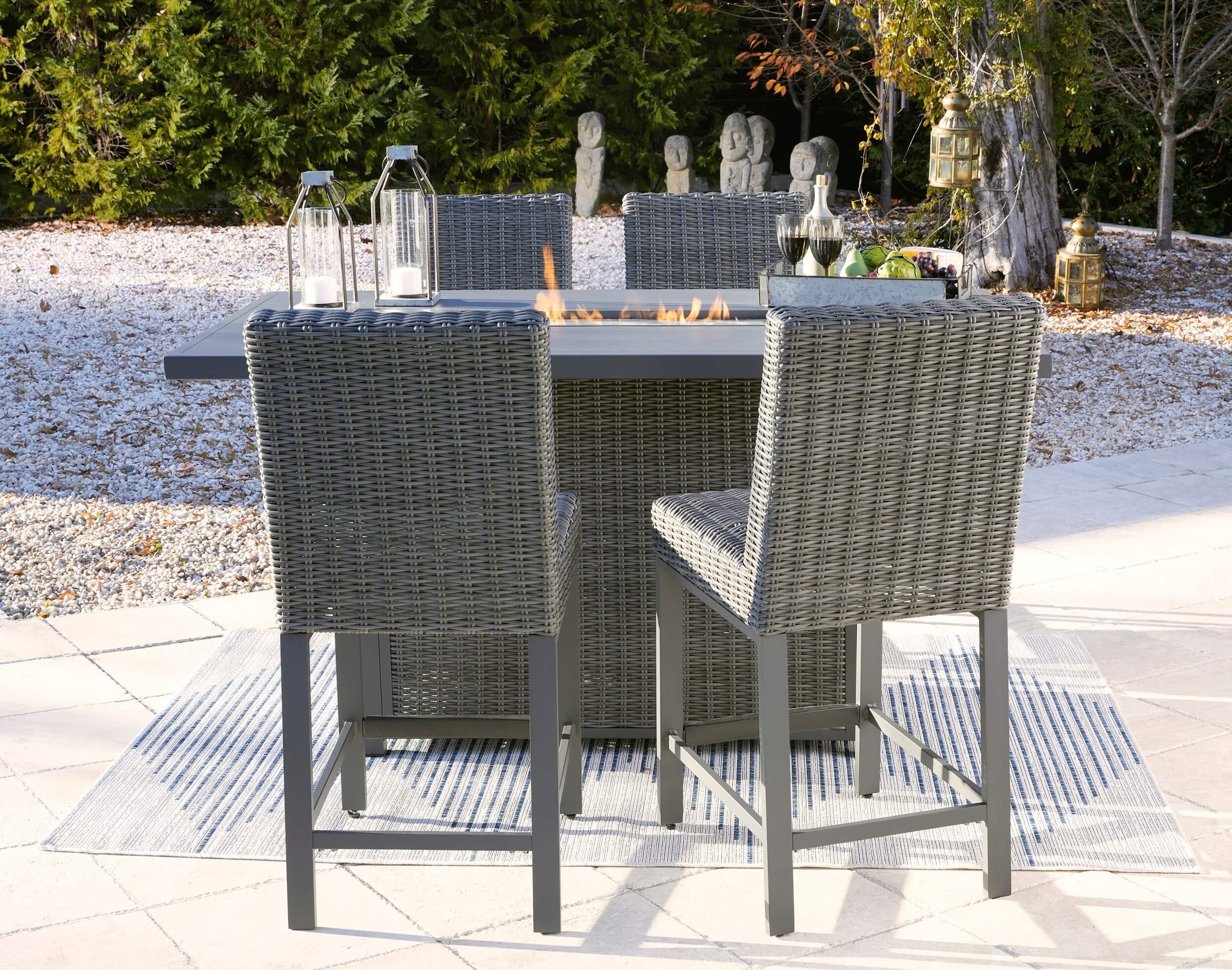 Palazzo Outdoor Resin Wicker Bar Table Set w/Fire Pit