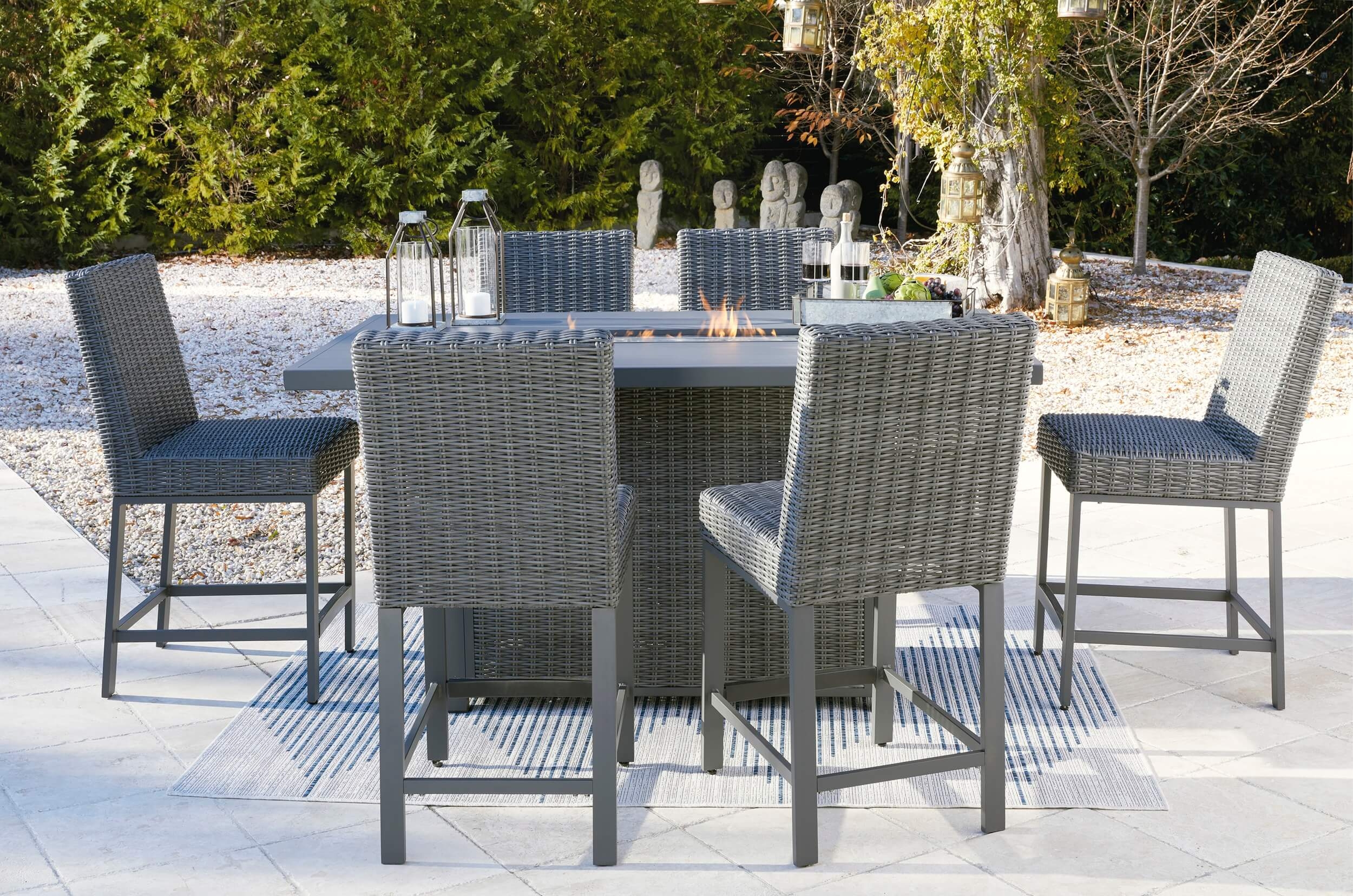 Palazzo Outdoor Resin Wicker Bar Table Set w/Fire Pit