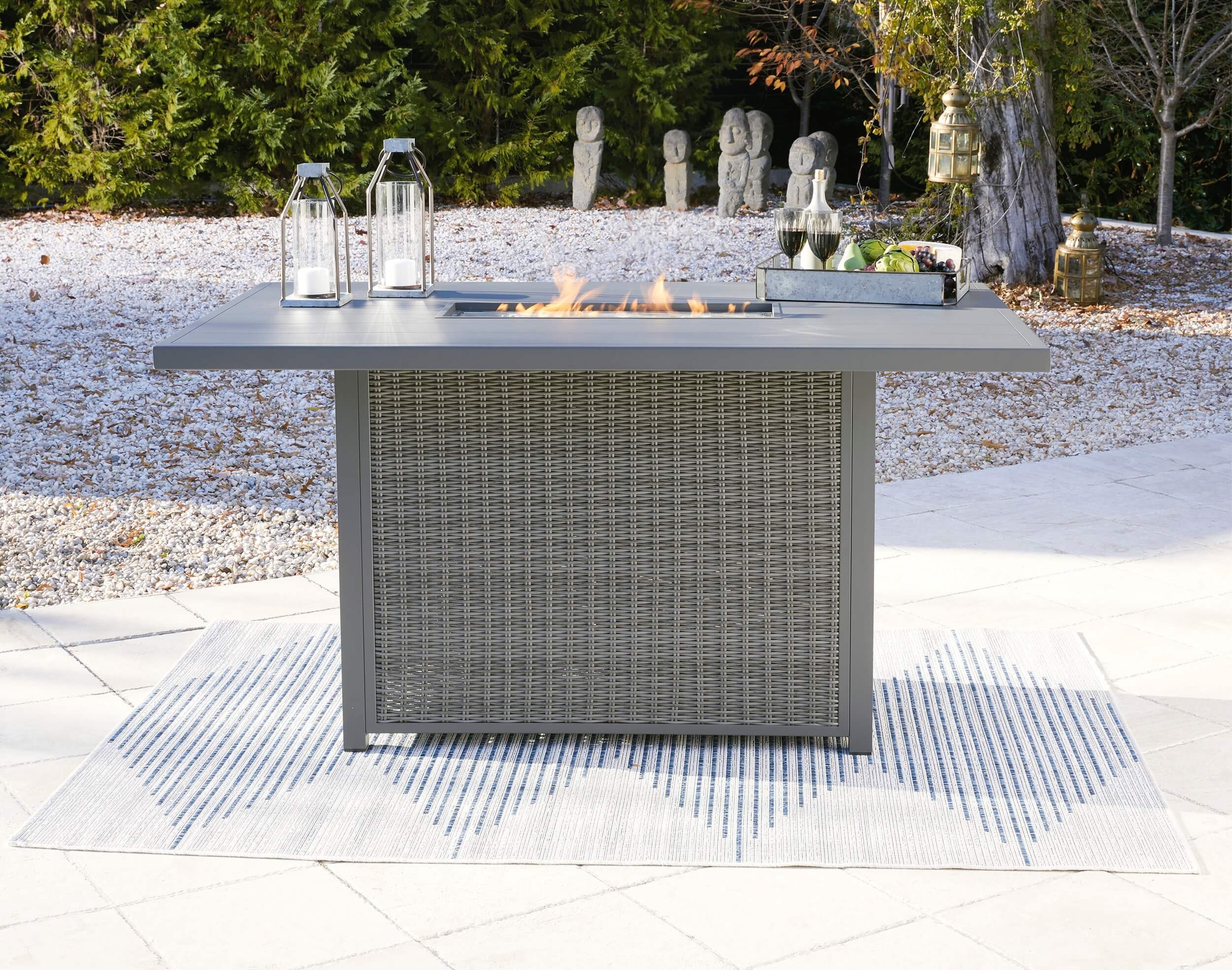 Palazzo Outdoor Resin Wicker Bar Table Set w/Fire Pit