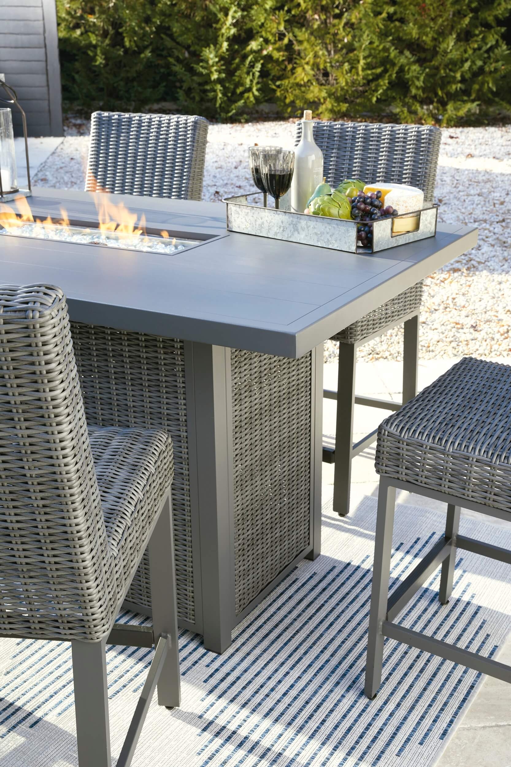 Palazzo Outdoor Resin Wicker Bar Table Set w/Fire Pit
