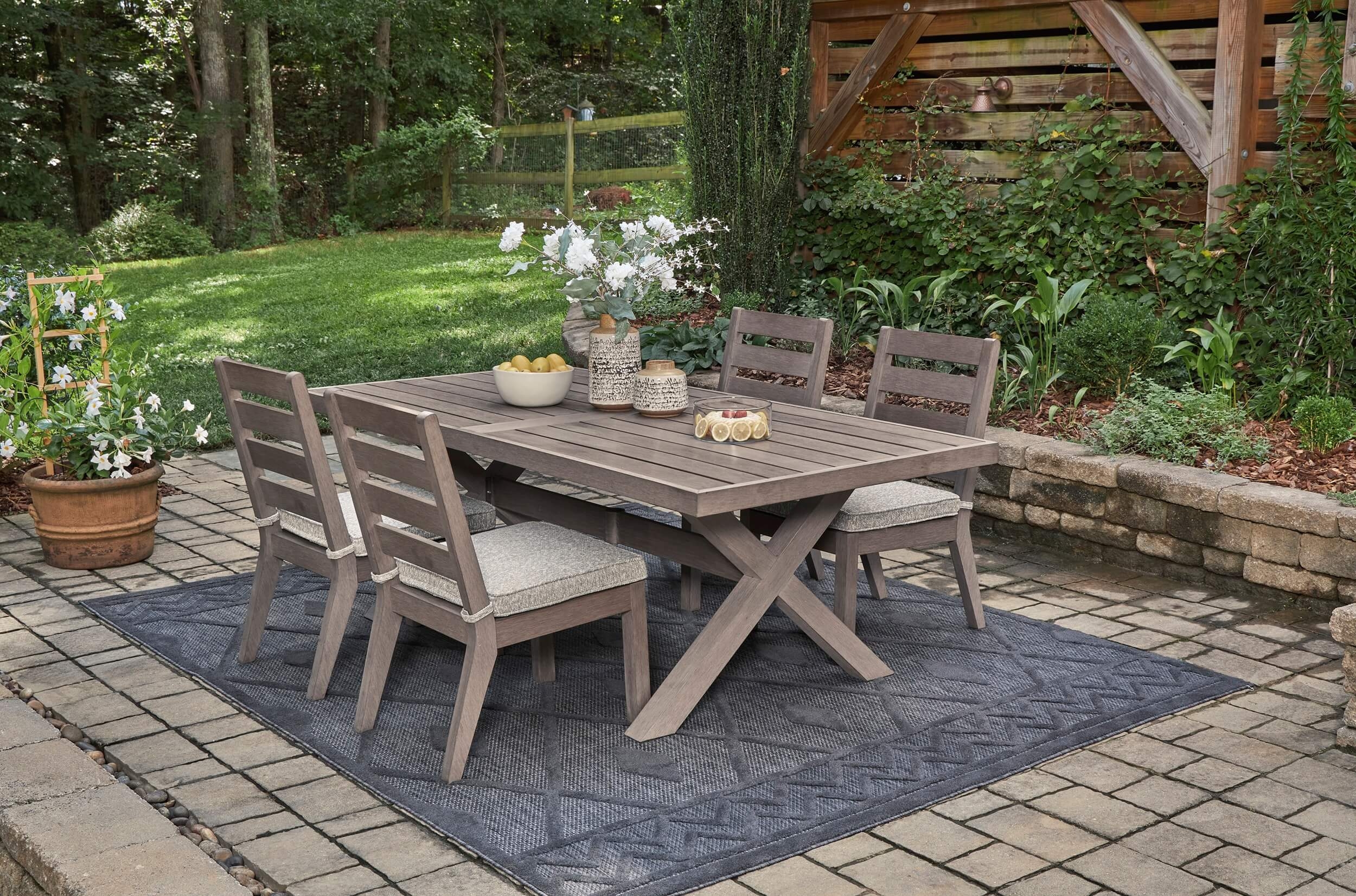 Hillside Barn Outdoor Nuvella Fabric/Weatherwood Dining Set