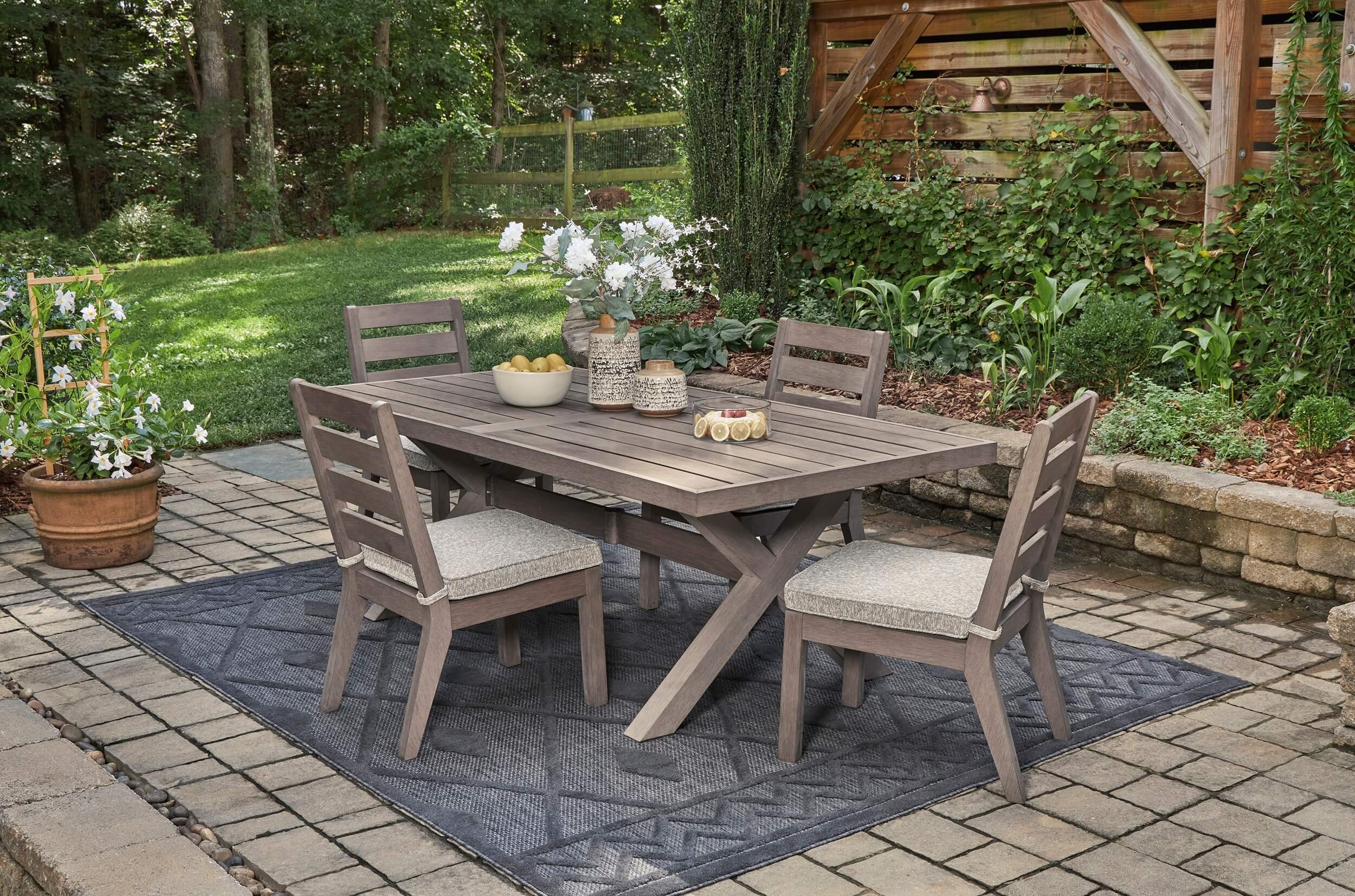 Hillside Barn Outdoor Nuvella Fabric/Weatherwood Dining Set