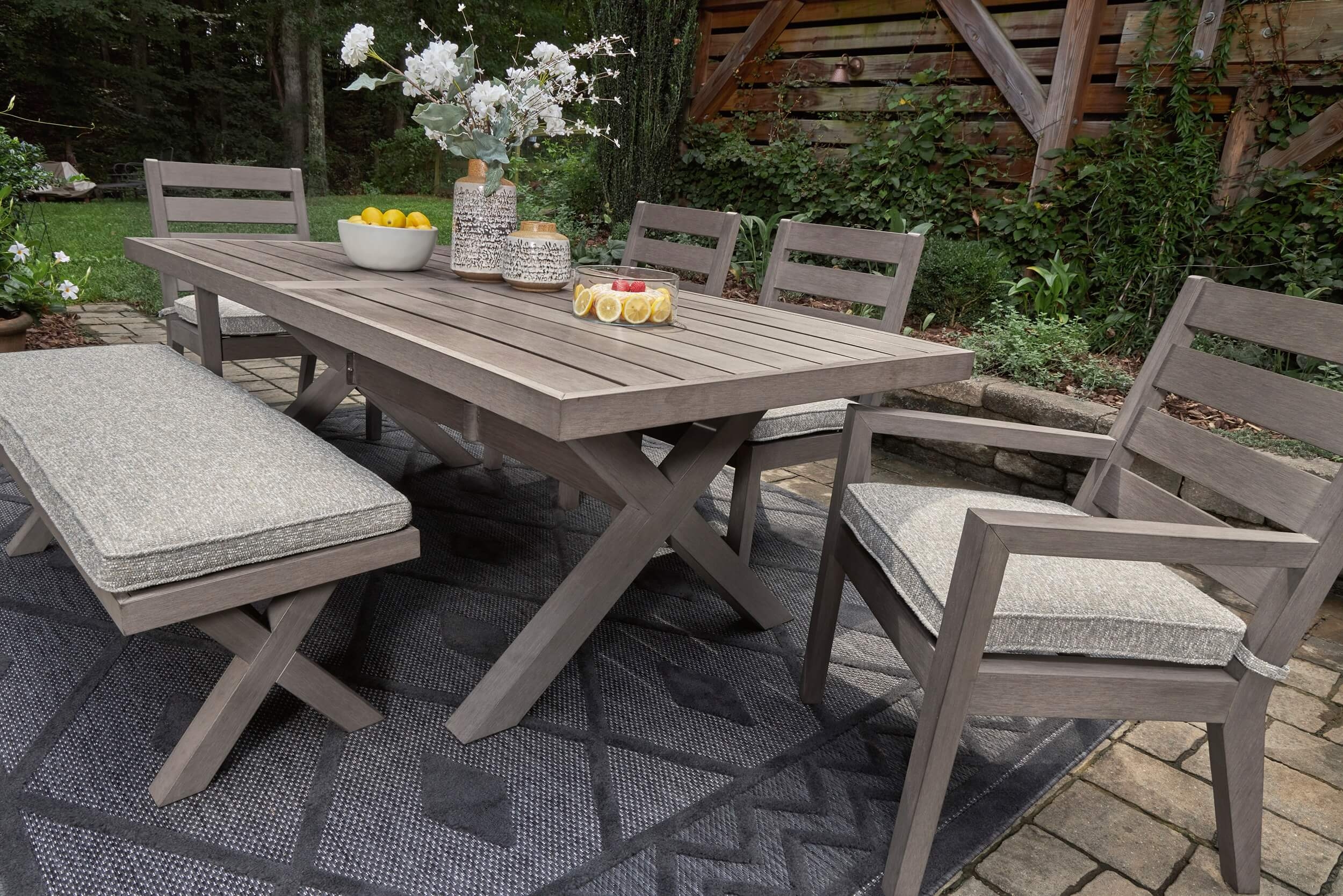 Hillside Barn Outdoor Nuvella Fabric/Weatherwood Dining Set