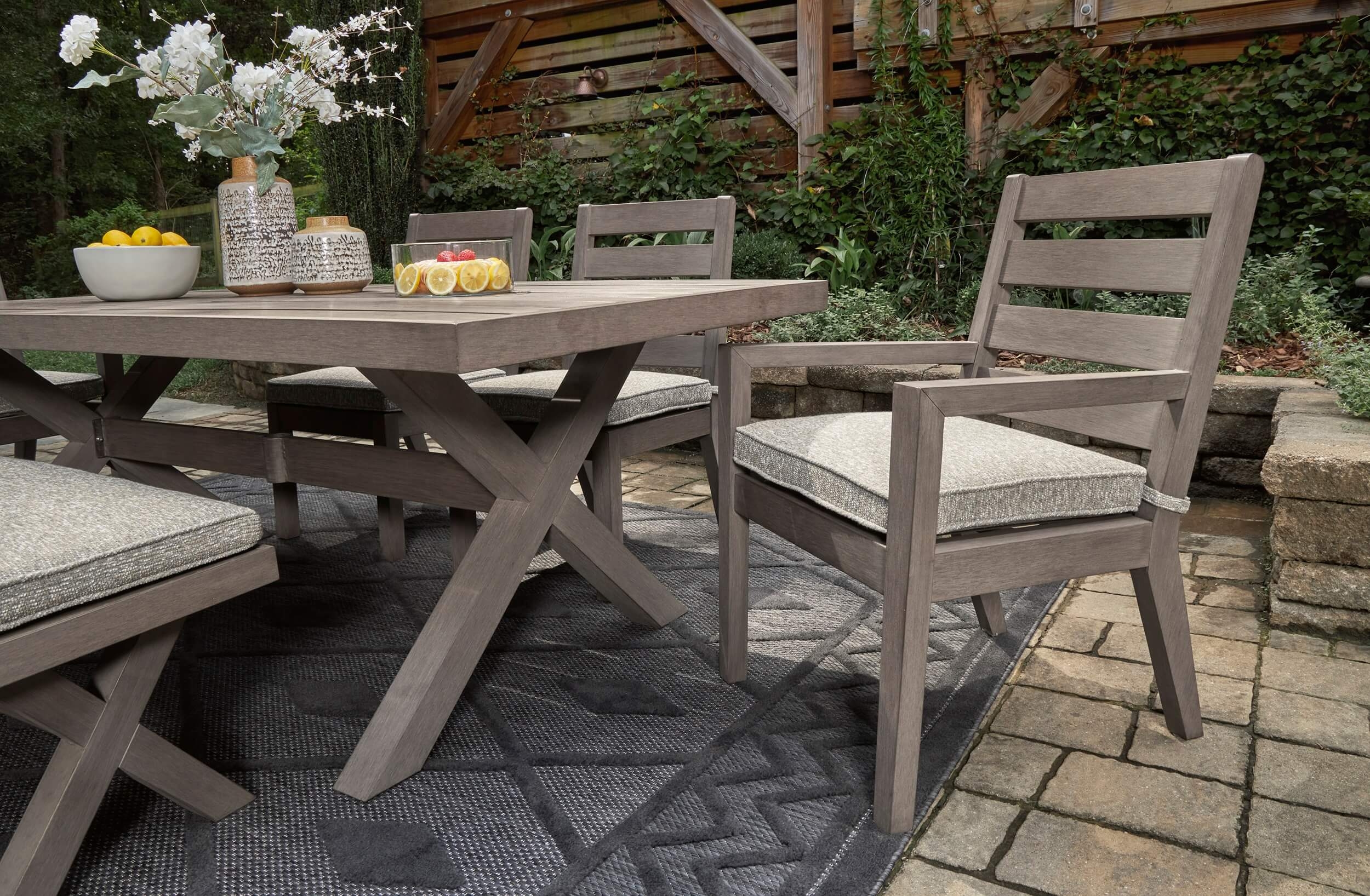 Hillside Barn Outdoor Nuvella Fabric/Weatherwood Dining Set